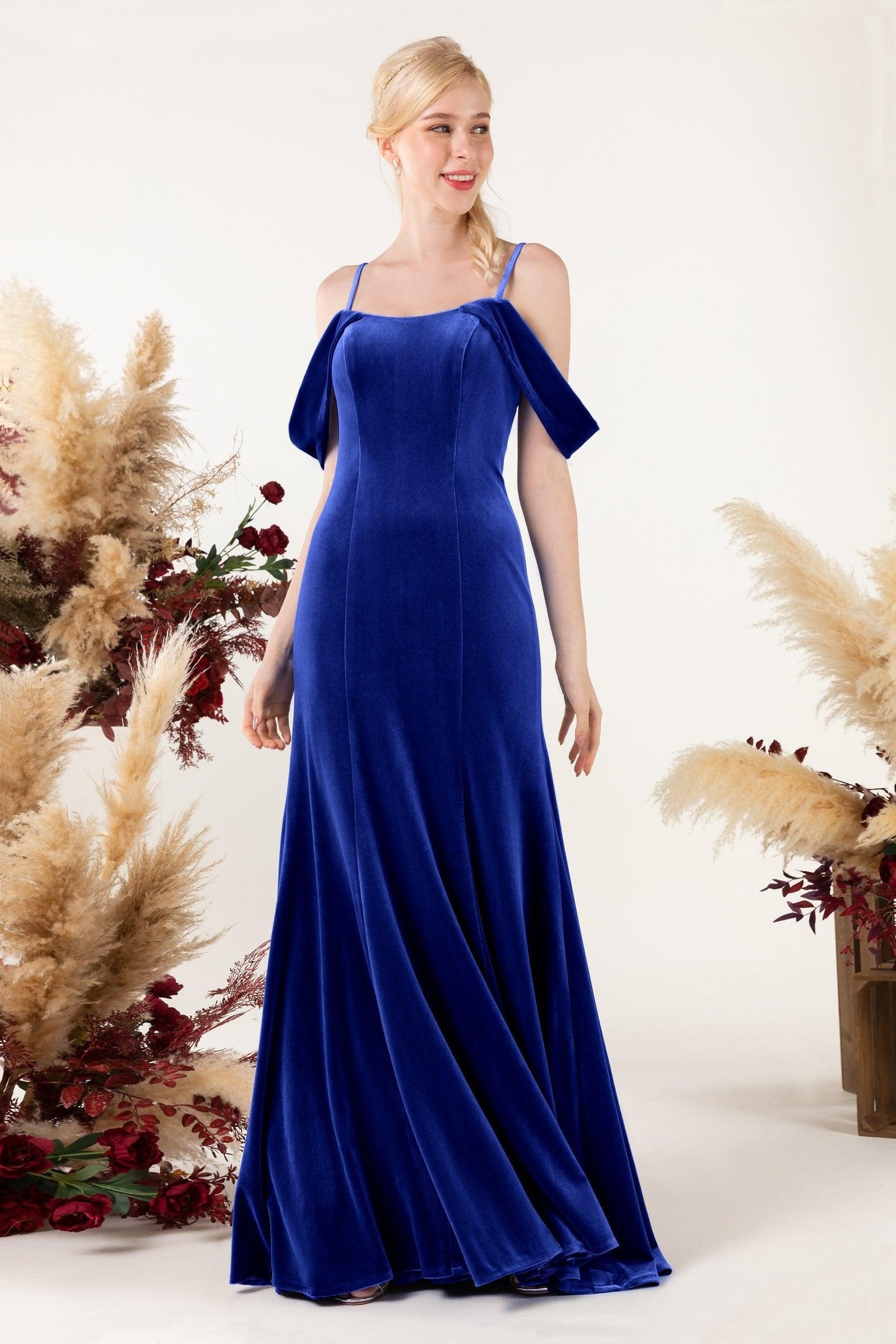 Trumpet Sweep-Brush Train Velvet Bridesmaid Dress Formal Dresses CB0531 - COCOMELODY