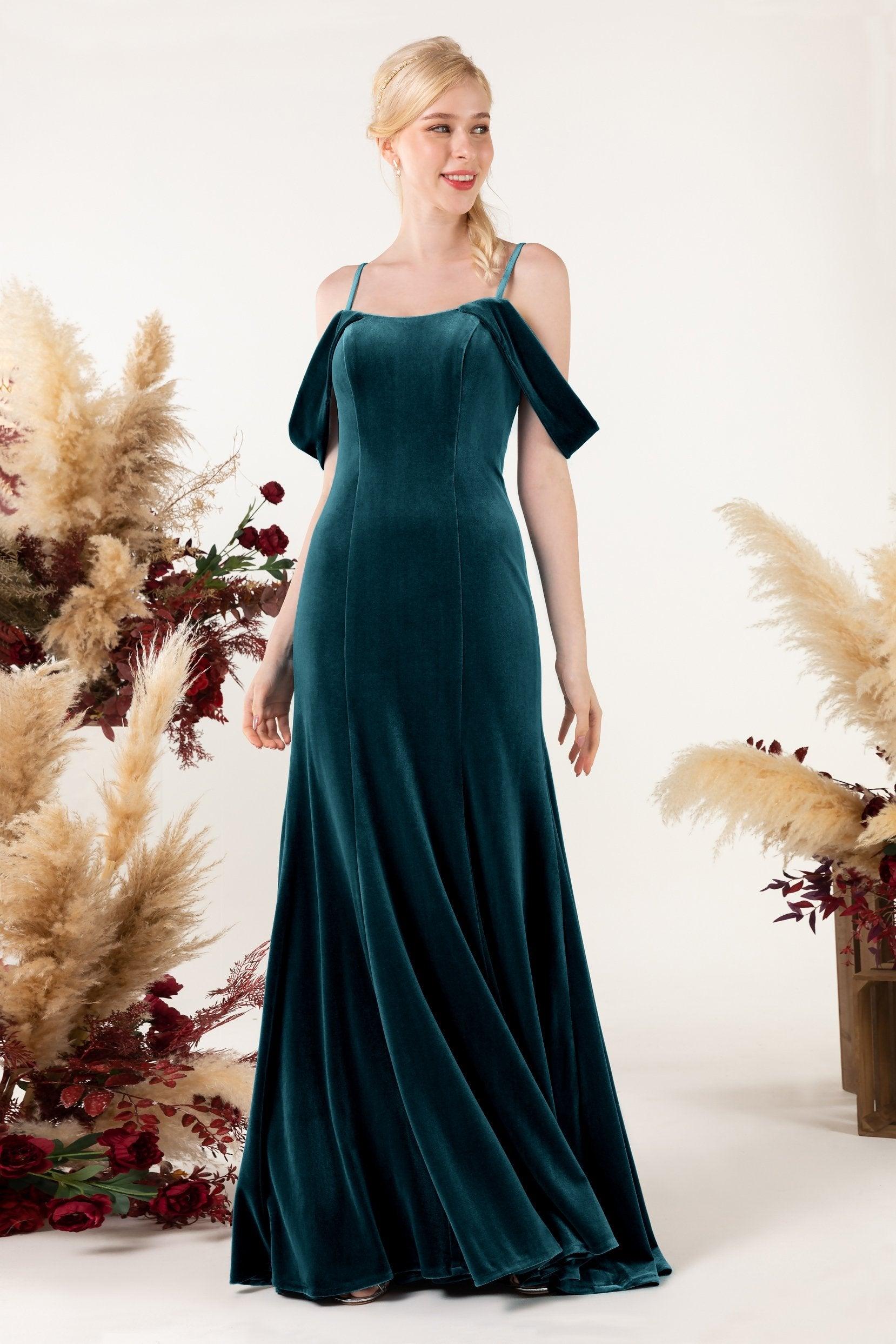 Trumpet Sweep-Brush Train Velvet Bridesmaid Dress Formal Dresses CB0531 - COCOMELODY