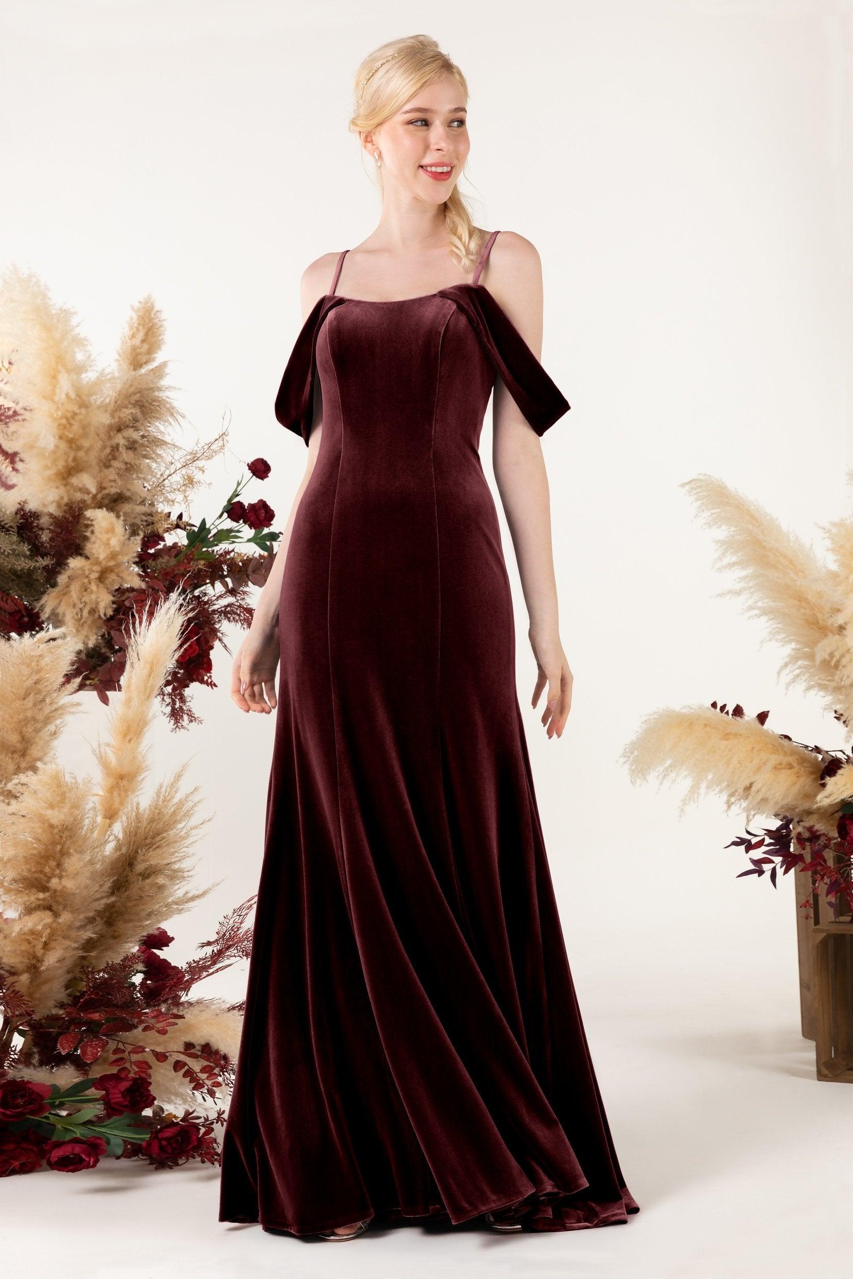 Trumpet Sweep-Brush Train Velvet Bridesmaid Dress Formal Dresses CB0531 - COCOMELODY