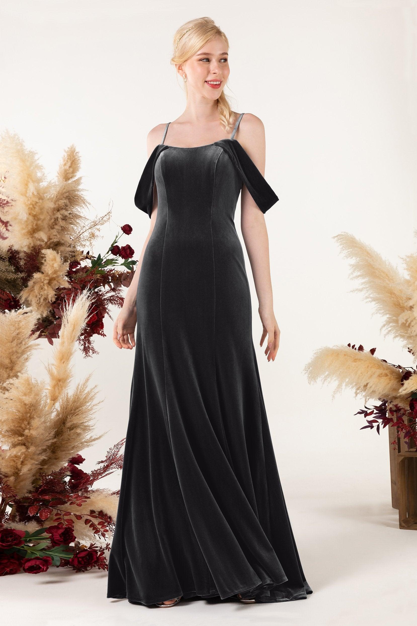 Trumpet Sweep-Brush Train Velvet Bridesmaid Dress Formal Dresses CB0531 - COCOMELODY