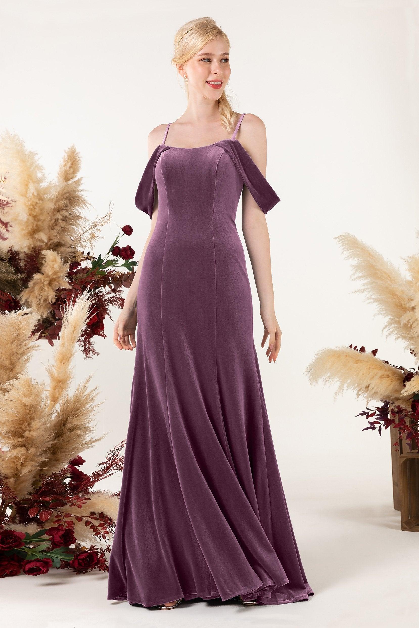 Trumpet Sweep-Brush Train Velvet Bridesmaid Dress Formal Dresses CB0531 - COCOMELODY