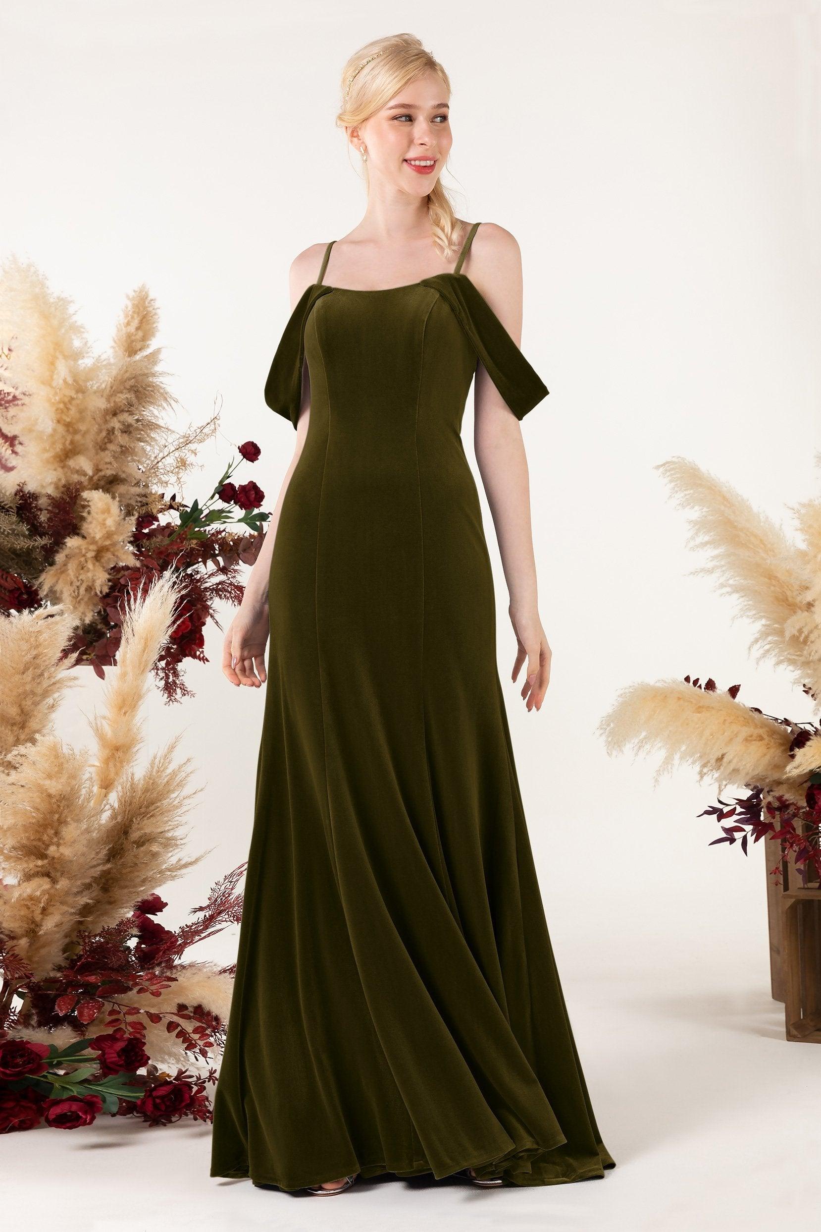 Trumpet Sweep-Brush Train Velvet Bridesmaid Dress Formal Dresses CB0531 - COCOMELODY