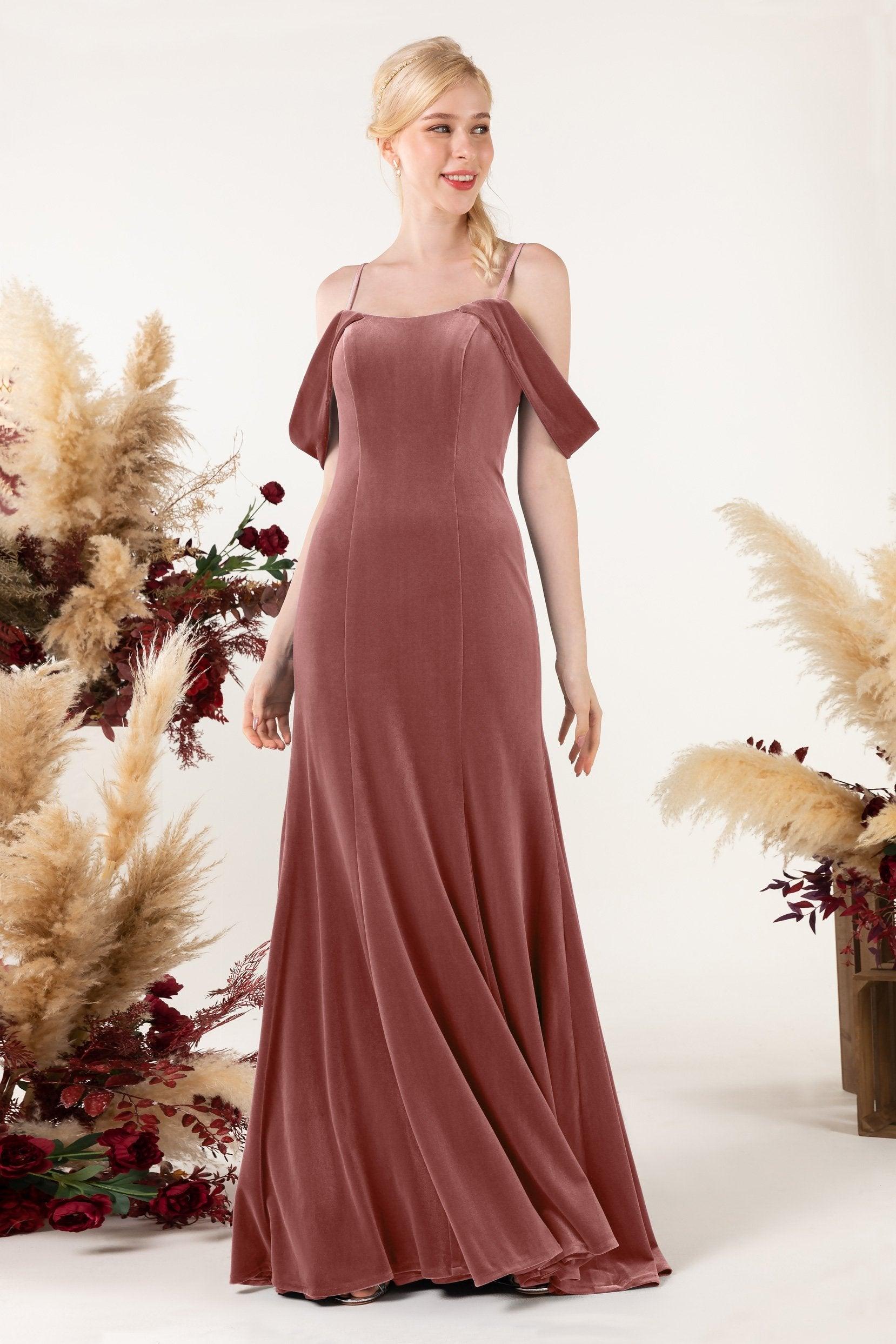 Trumpet Sweep-Brush Train Velvet Bridesmaid Dress Formal Dresses CB0531 - COCOMELODY
