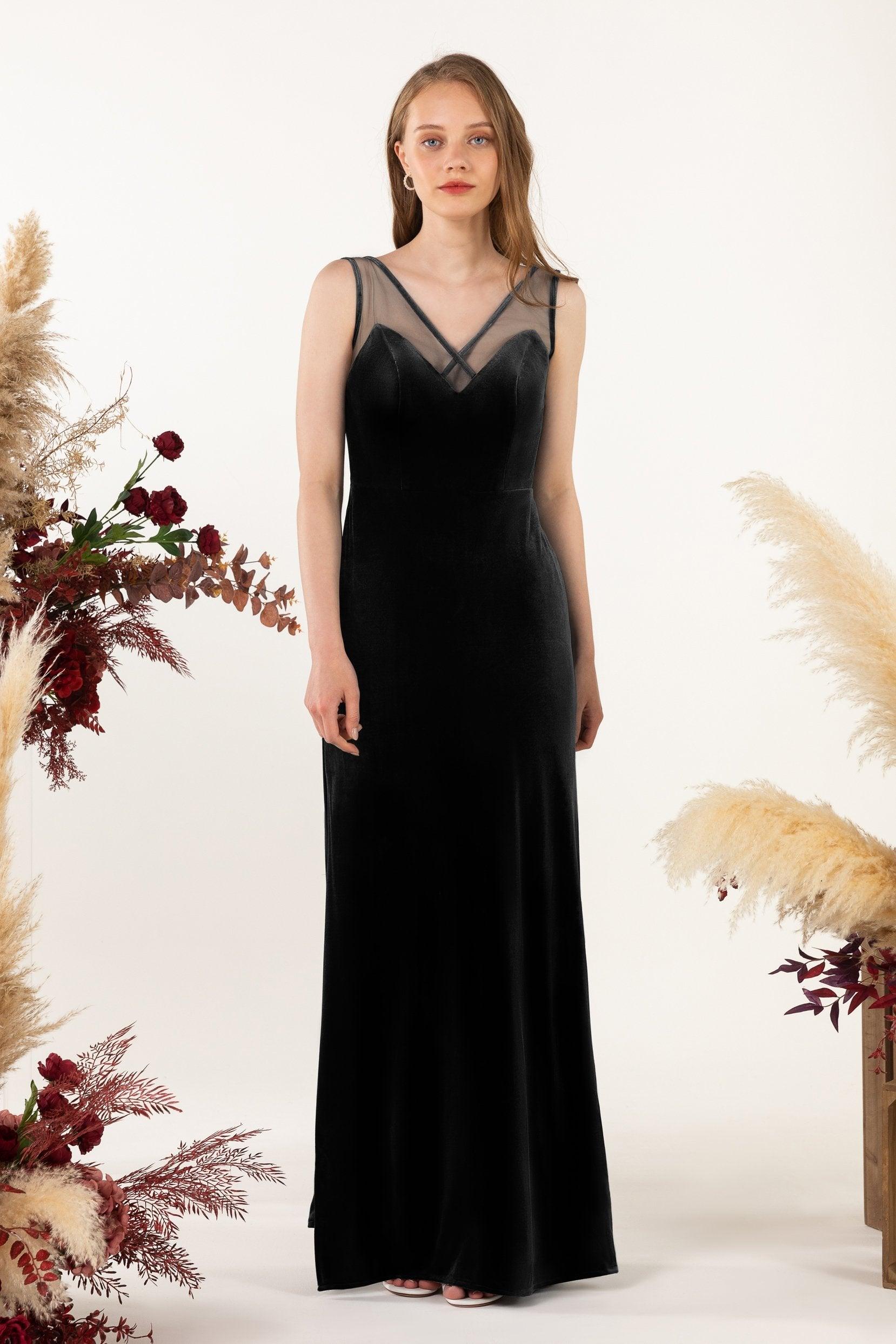Sheath-Column Floor Length Velvet Bridesmaid Dress Formal Dresses CB0532 - COCOMELODY