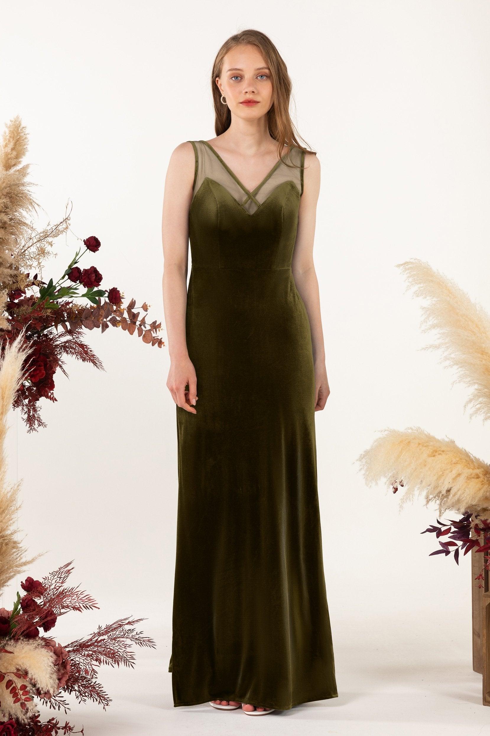 Sheath-Column Floor Length Velvet Bridesmaid Dress Formal Dresses CB0532 - COCOMELODY