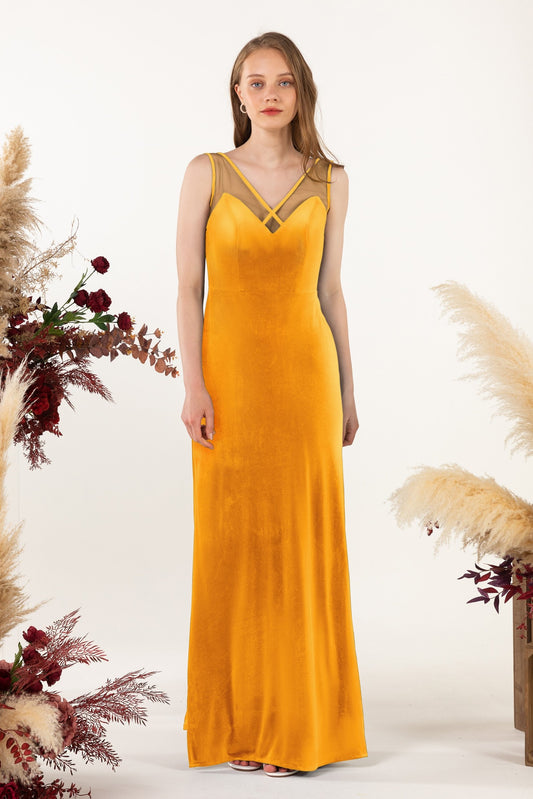 Sheath-Column Floor Length Velvet Bridesmaid Dress Formal Dresses CB0532