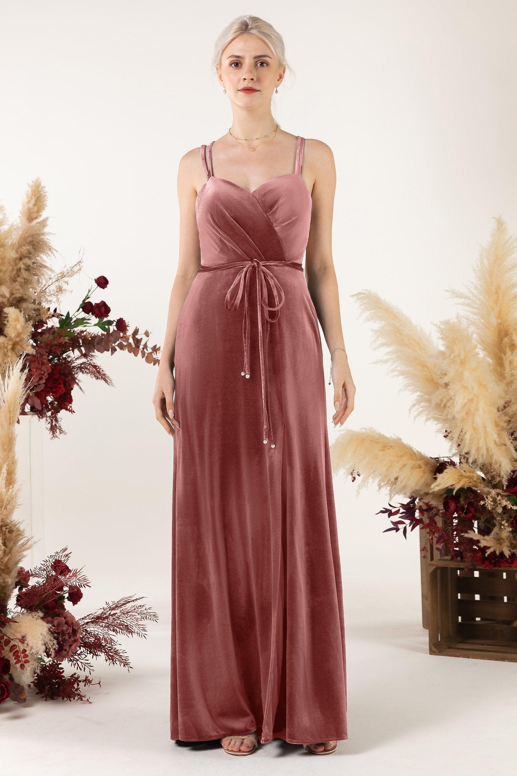 Sheath Sweep-Brush Train Velvet Bridesmaid Dress Formal Dresses CB0533 - COCOMELODY