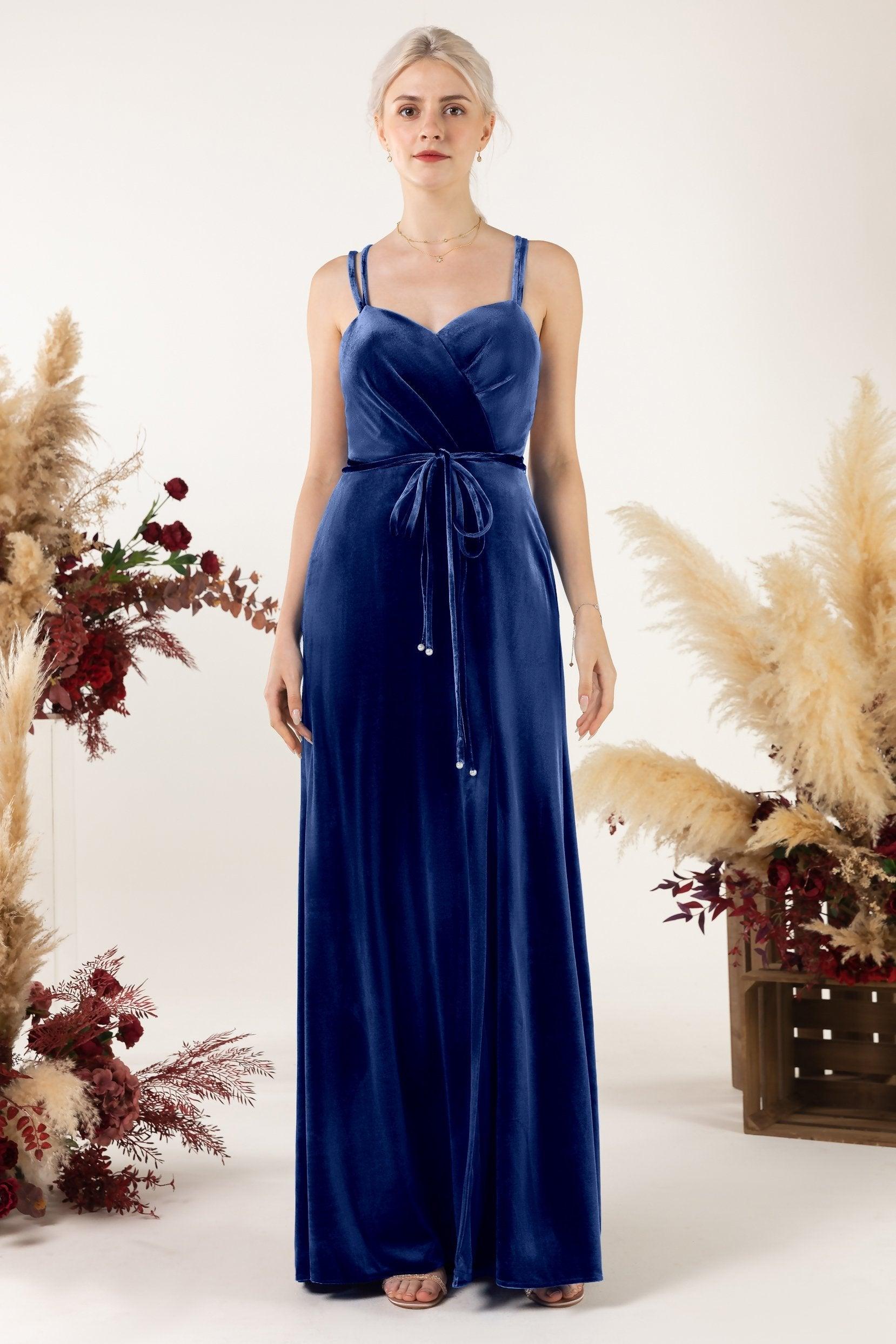 Sheath Sweep-Brush Train Velvet Bridesmaid Dress Formal Dresses CB0533 - COCOMELODY