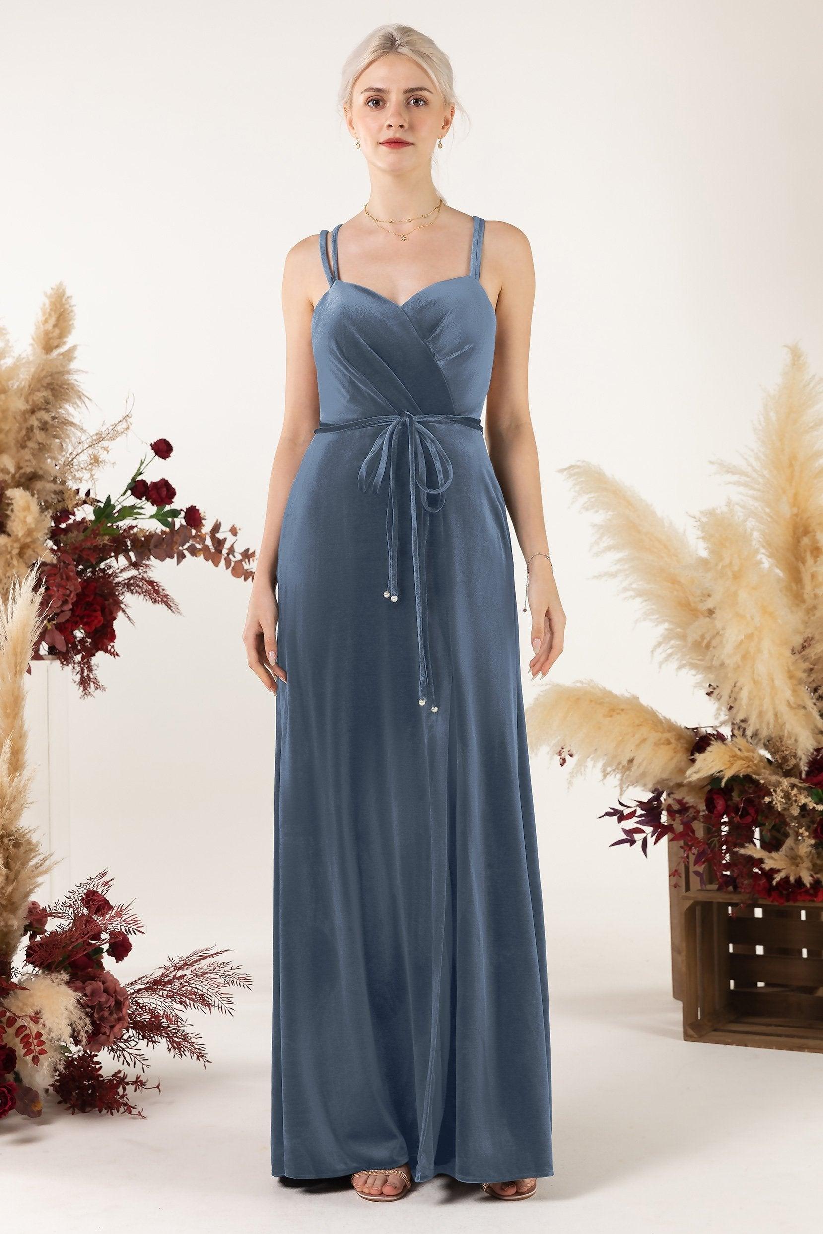 Sheath Sweep-Brush Train Velvet Bridesmaid Dress Formal Dresses CB0533 - COCOMELODY