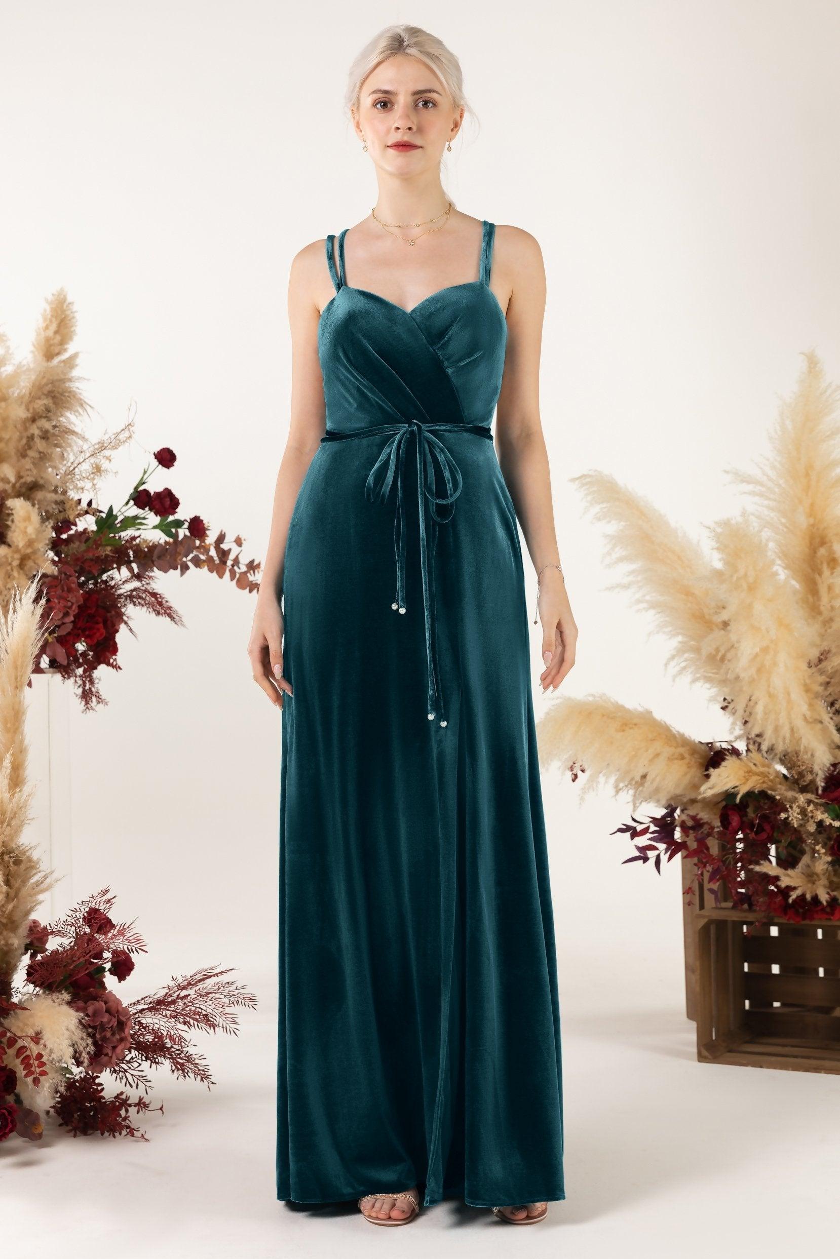 Sheath Sweep-Brush Train Velvet Bridesmaid Dress Formal Dresses CB0533 - COCOMELODY