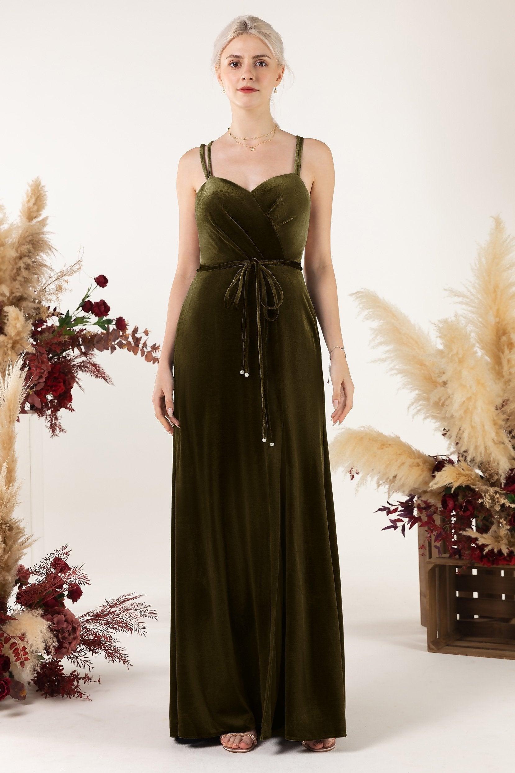 Sheath Sweep-Brush Train Velvet Bridesmaid Dress Formal Dresses CB0533 - COCOMELODY