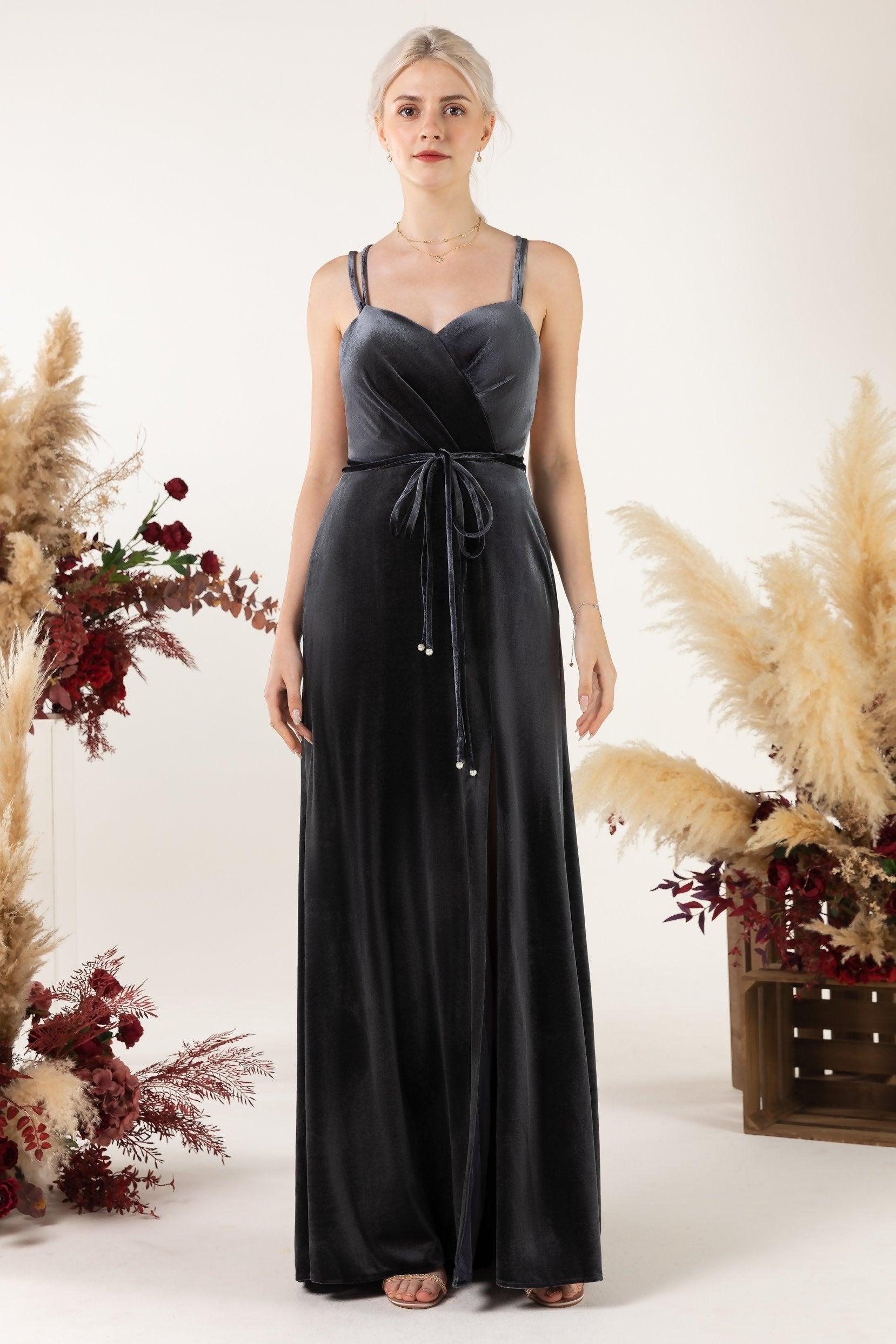 Sheath Sweep-Brush Train Velvet Bridesmaid Dress Formal Dresses CB0533 - COCOMELODY