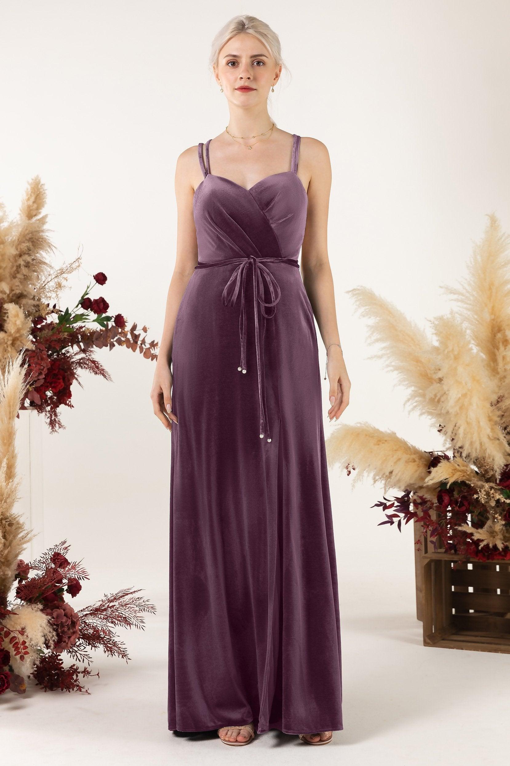 Sheath Sweep-Brush Train Velvet Bridesmaid Dress Formal Dresses CB0533 - COCOMELODY