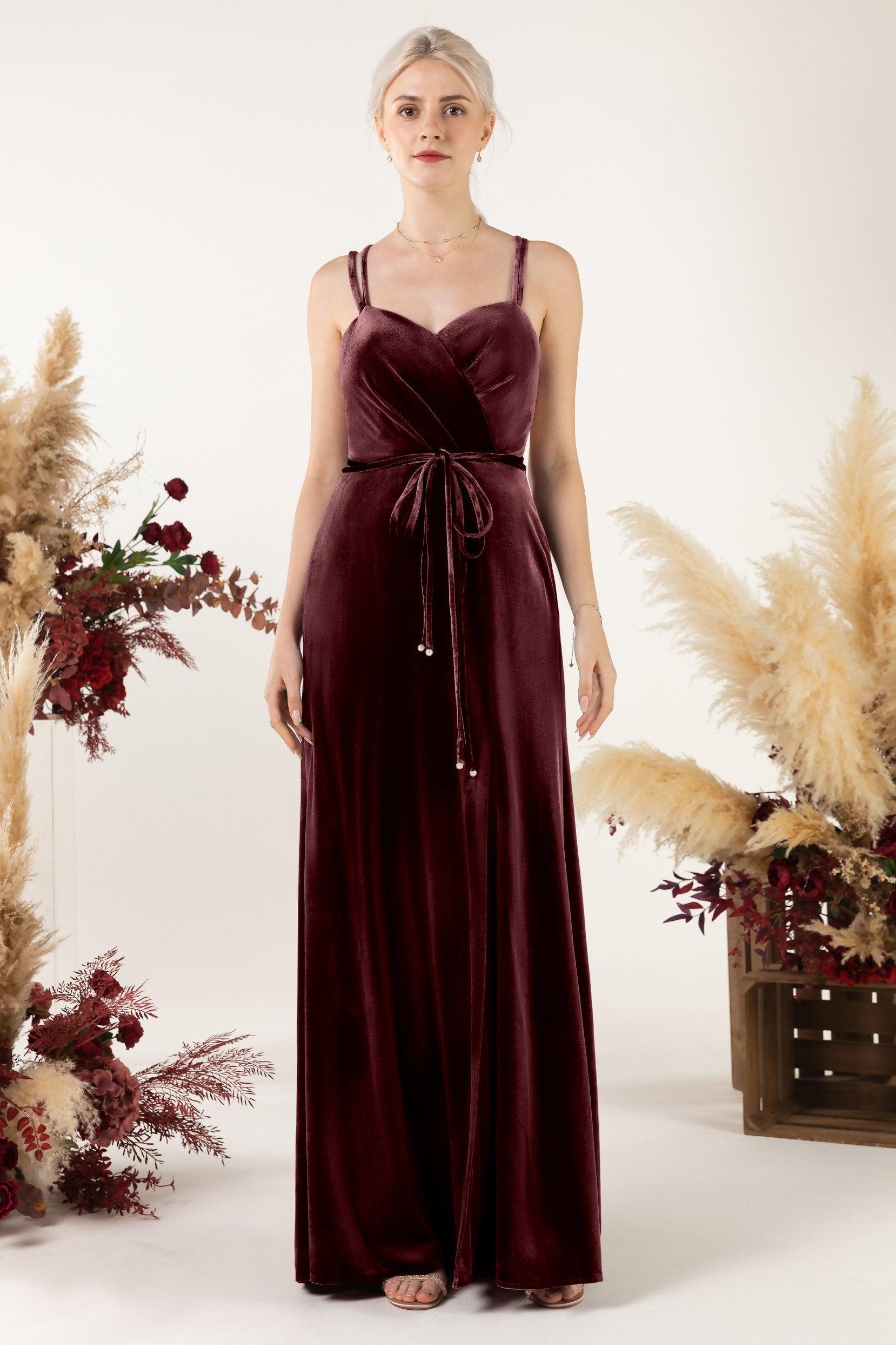 Sheath Sweep-Brush Train Velvet Bridesmaid Dress Formal Dresses CB0533 - COCOMELODY