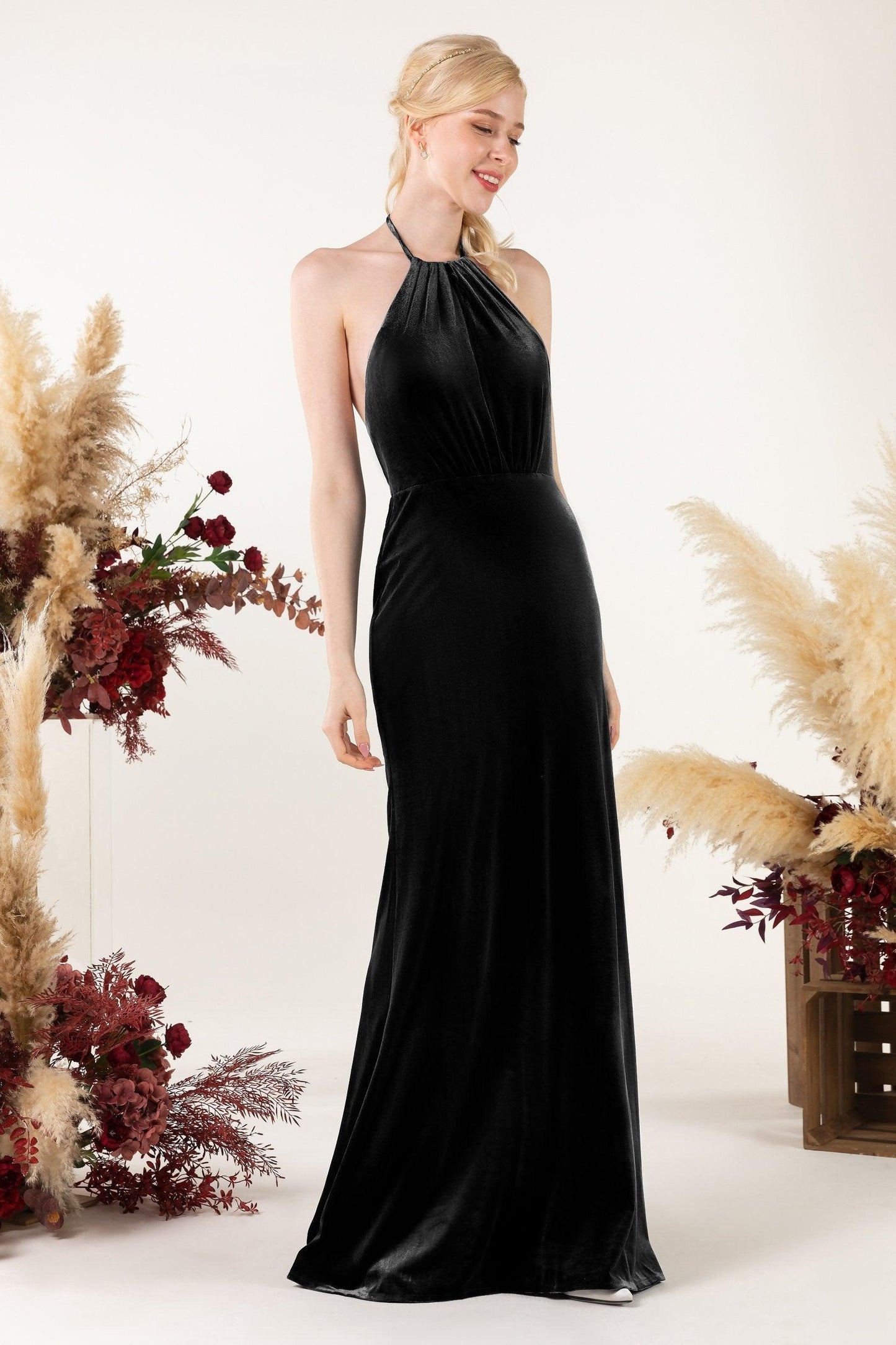 Trumpet Sweep-Brush Train Velvet Bridesmaid Dress Formal Dresses CB0534 - COCOMELODY