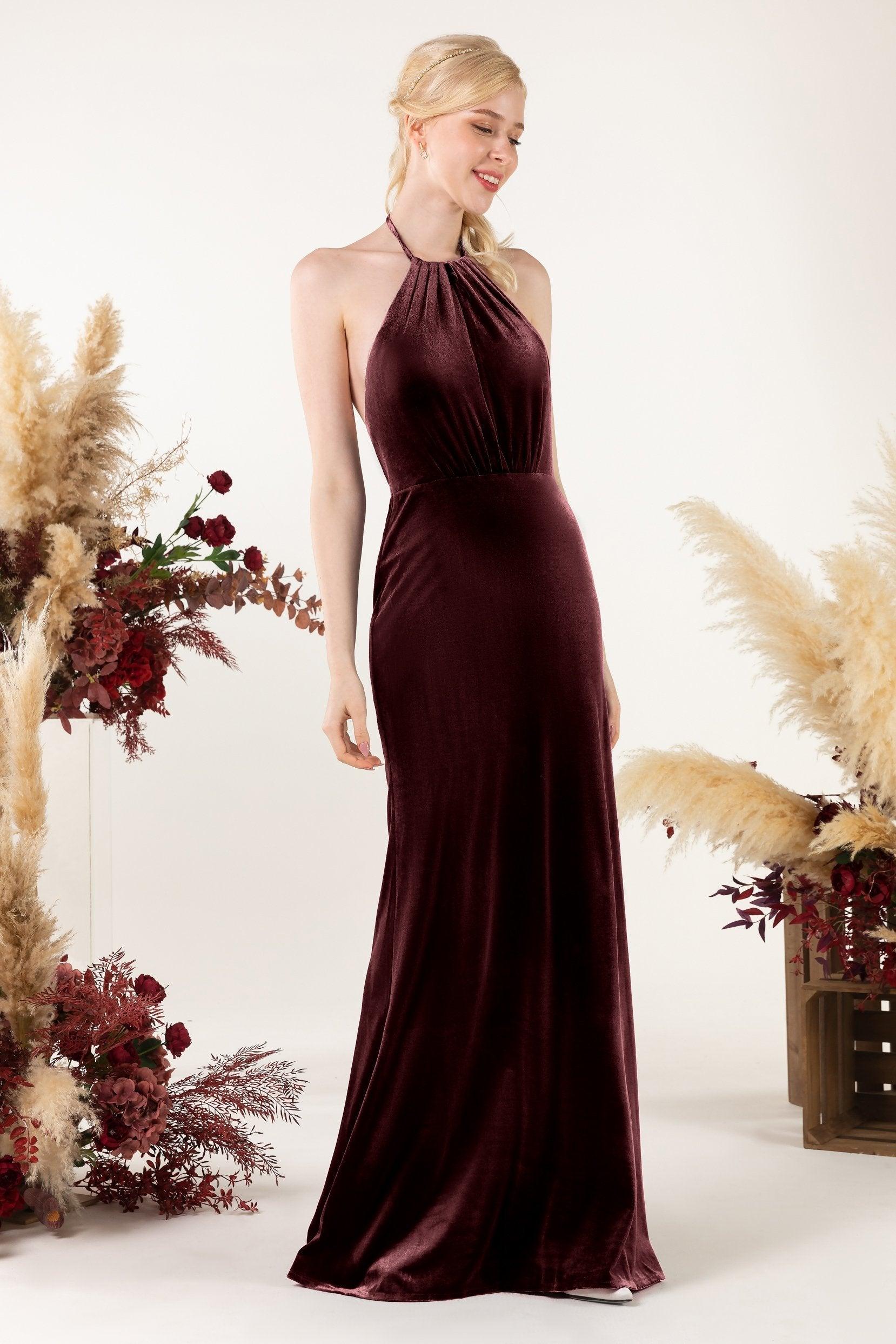 Trumpet Sweep-Brush Train Velvet Bridesmaid Dress Formal Dresses CB0534 - COCOMELODY