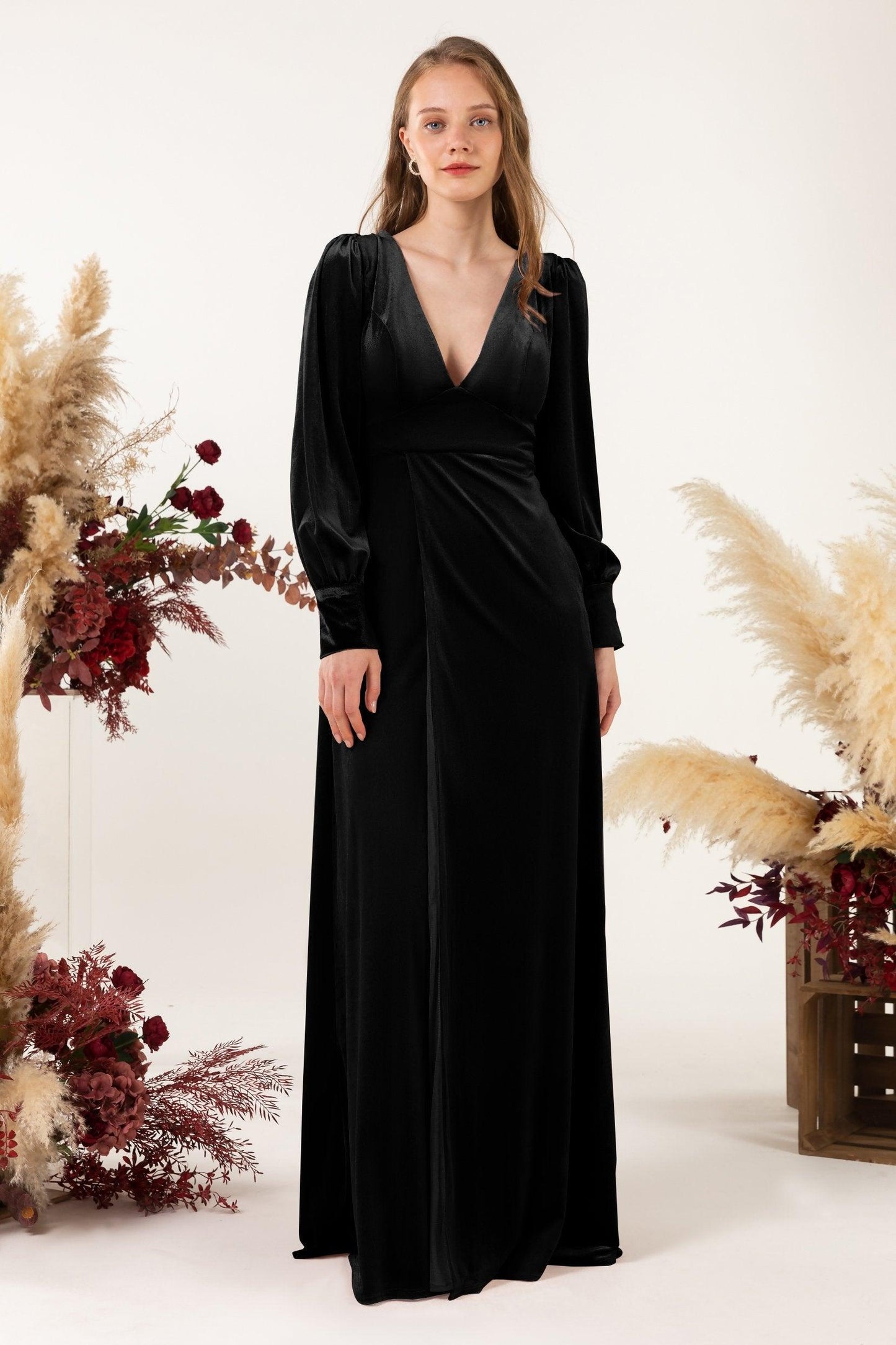 Sheath-Column Floor Length Velvet Bridesmaid Dress Formal Dresses CB0535 - COCOMELODY