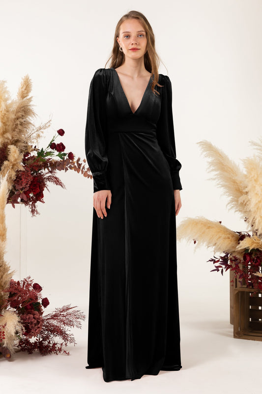 Sheath-Column Floor Length Velvet Bridesmaid Dress Formal Dresses CB0535