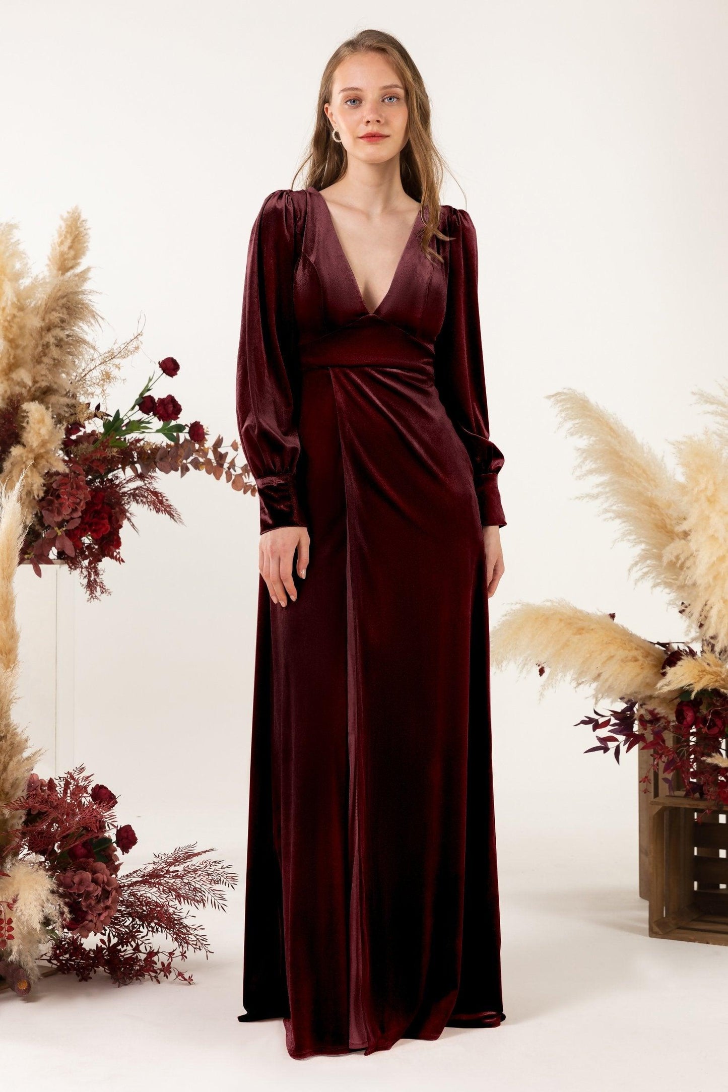 Sheath-Column Floor Length Velvet Bridesmaid Dress Formal Dresses CB0535 - COCOMELODY
