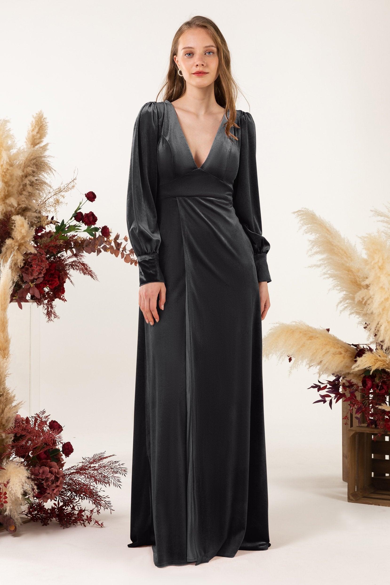 Sheath-Column Floor Length Velvet Bridesmaid Dress Formal Dresses CB0535 - COCOMELODY