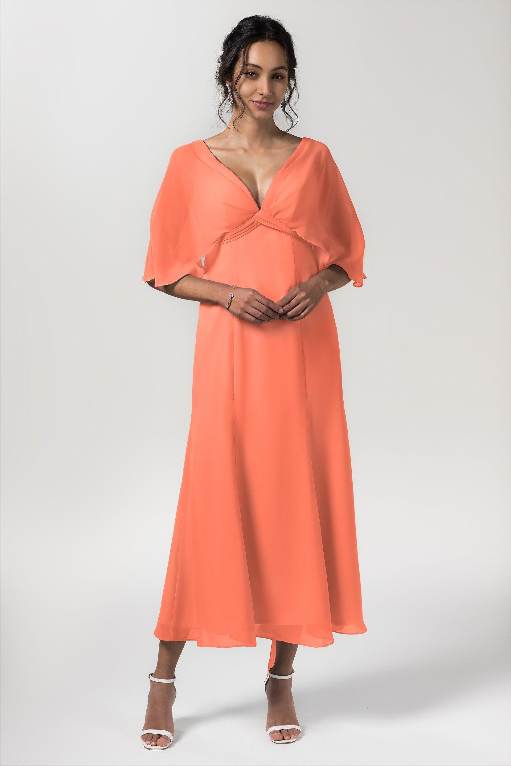 A-Line Tea Length Chiffon Bridesmaid Dress CB0553 - COCOMELODY