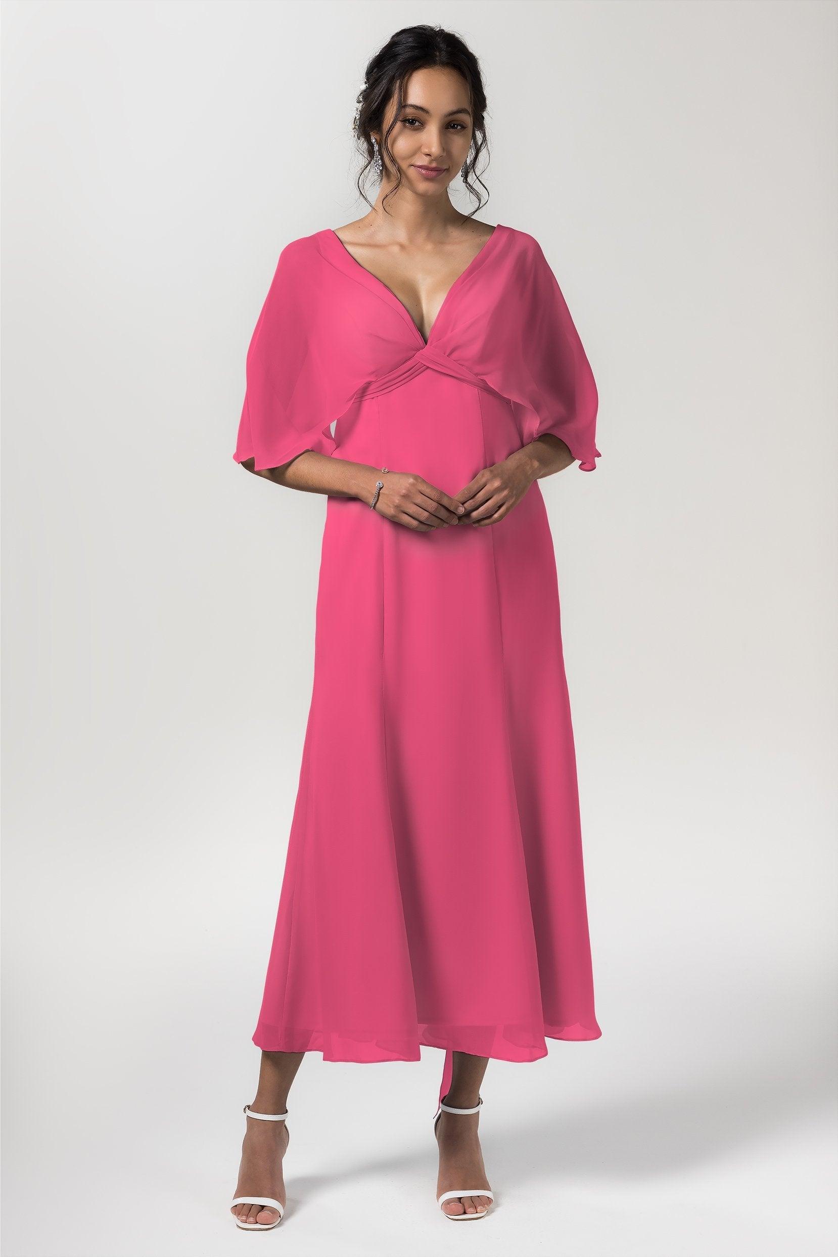 A-Line Tea Length Chiffon Bridesmaid Dress CB0553 - COCOMELODY