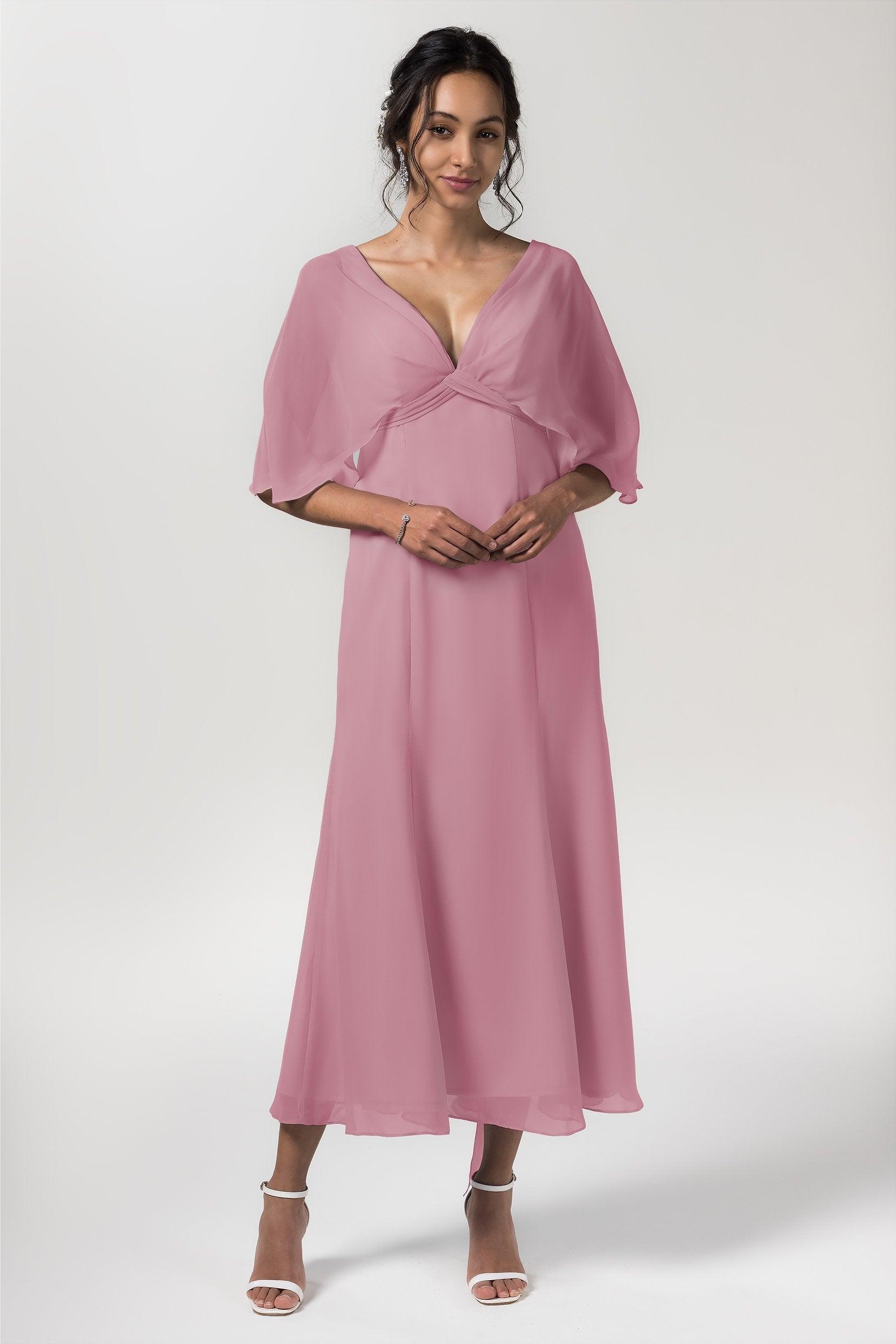 A-Line Tea Length Chiffon Bridesmaid Dress CB0553 - COCOMELODY