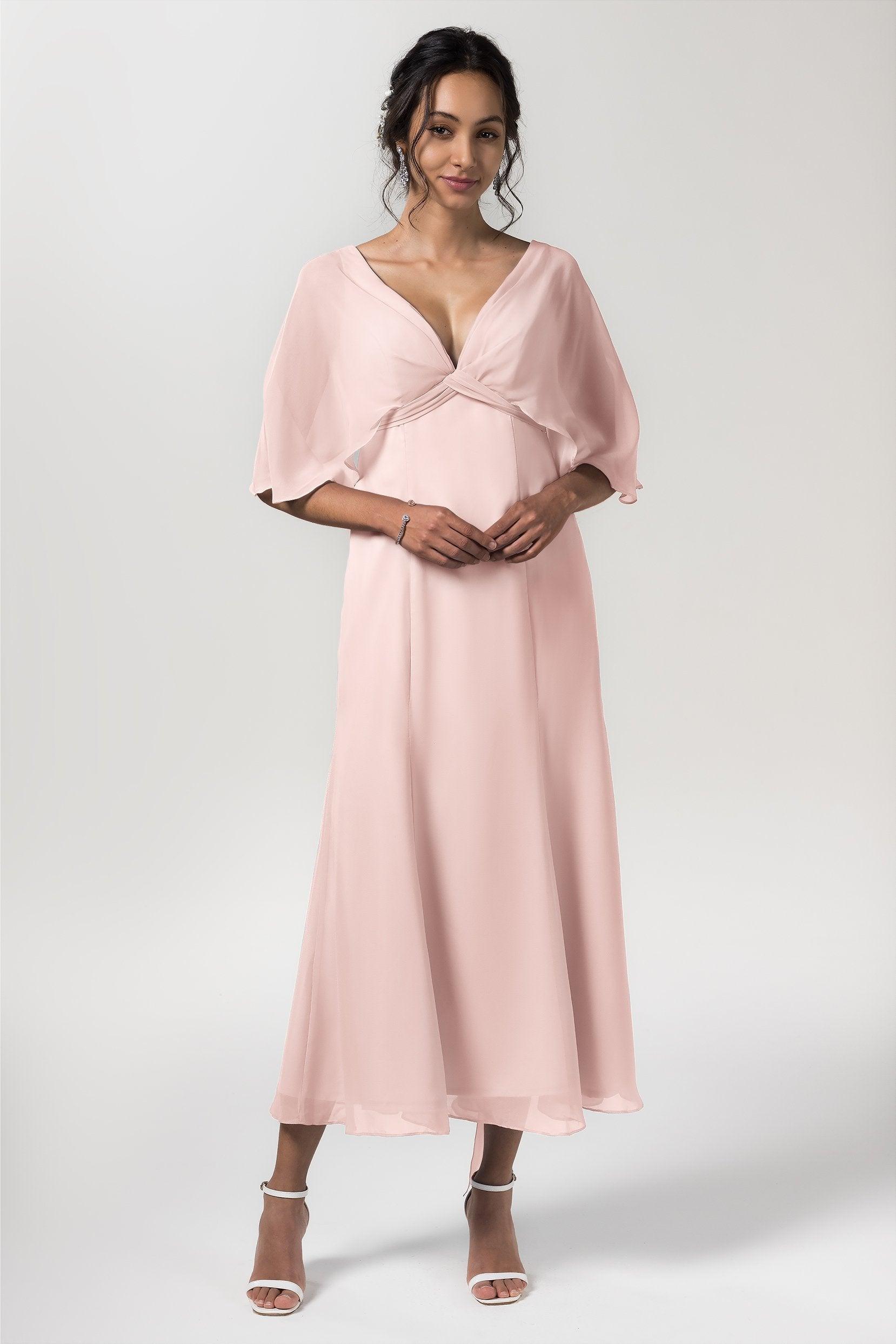 A-Line Tea Length Chiffon Bridesmaid Dress CB0553 - COCOMELODY