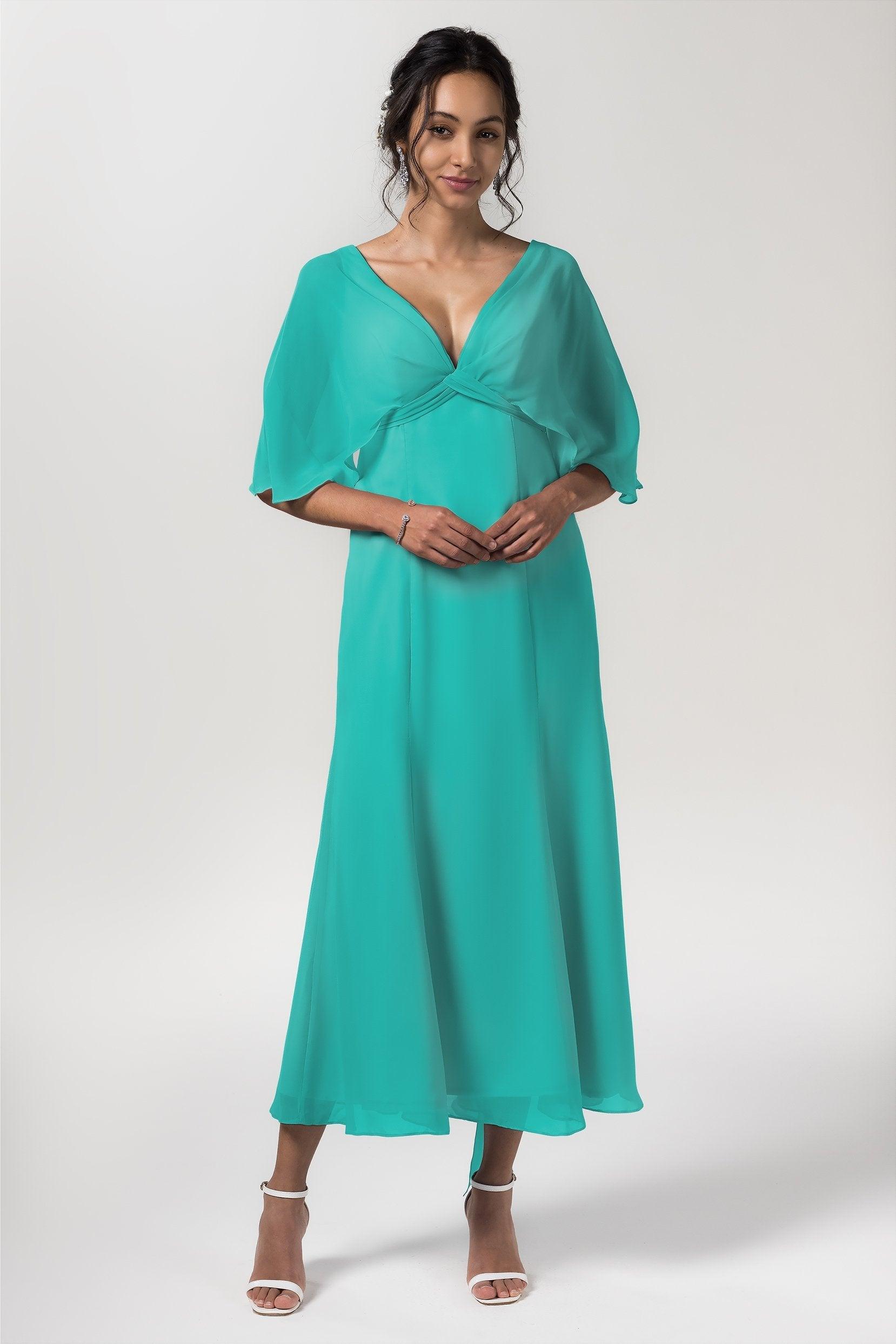 A-Line Tea Length Chiffon Bridesmaid Dress CB0553 - COCOMELODY