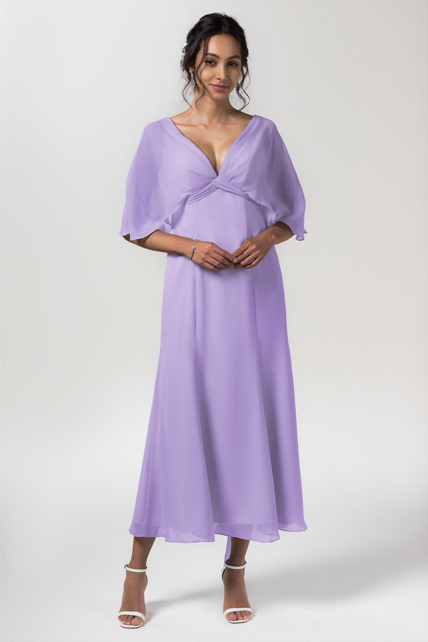 A-Line Tea Length Chiffon Bridesmaid Dress CB0553 - COCOMELODY