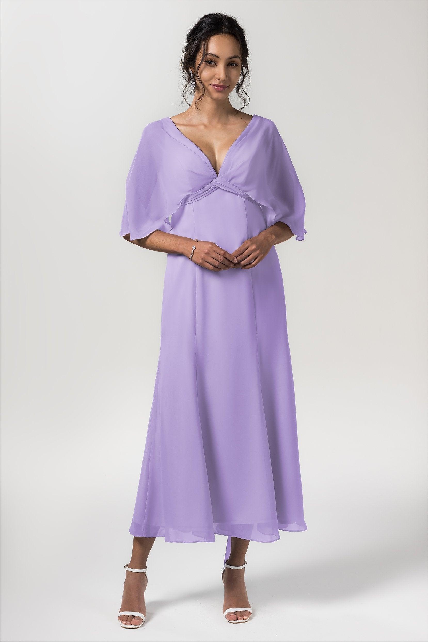 A-Line Tea Length Chiffon Bridesmaid Dress CB0553 - COCOMELODY