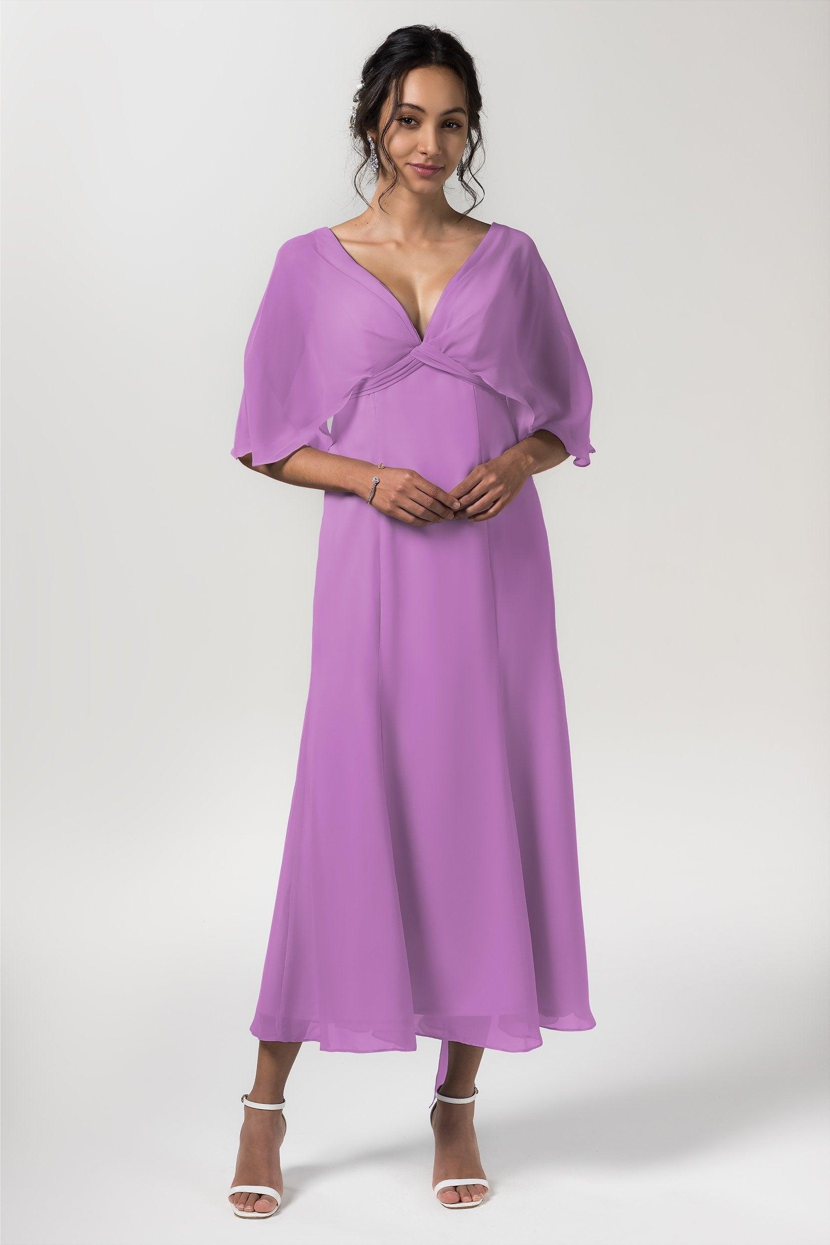 A-Line Tea Length Chiffon Bridesmaid Dress CB0553 - COCOMELODY