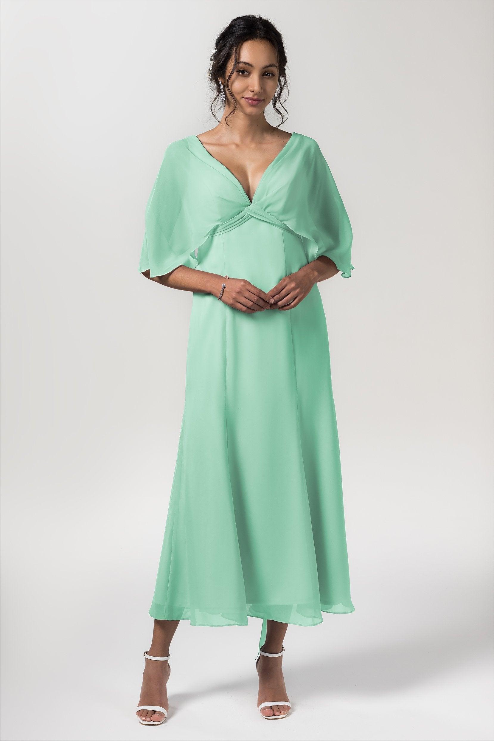 A-Line Tea Length Chiffon Bridesmaid Dress CB0553 - COCOMELODY