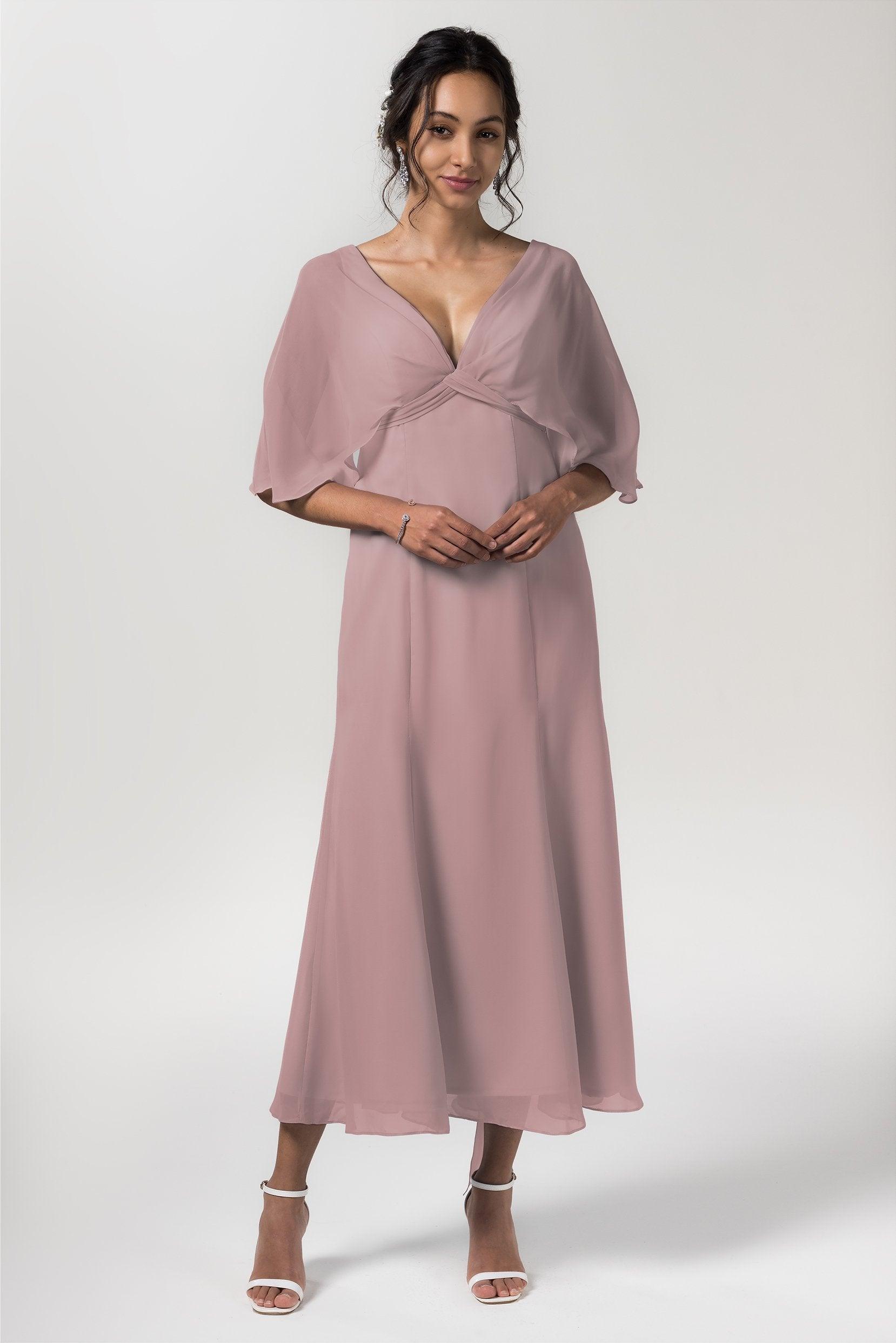 A-Line Tea Length Chiffon Bridesmaid Dress CB0553 - COCOMELODY