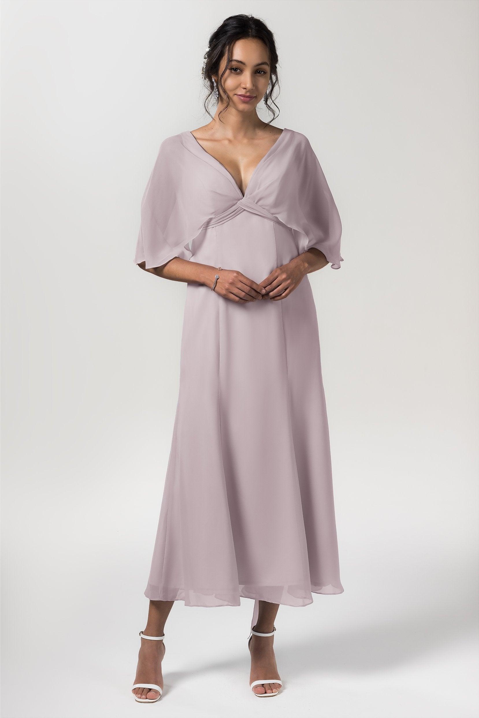 A-Line Tea Length Chiffon Bridesmaid Dress CB0553 - COCOMELODY