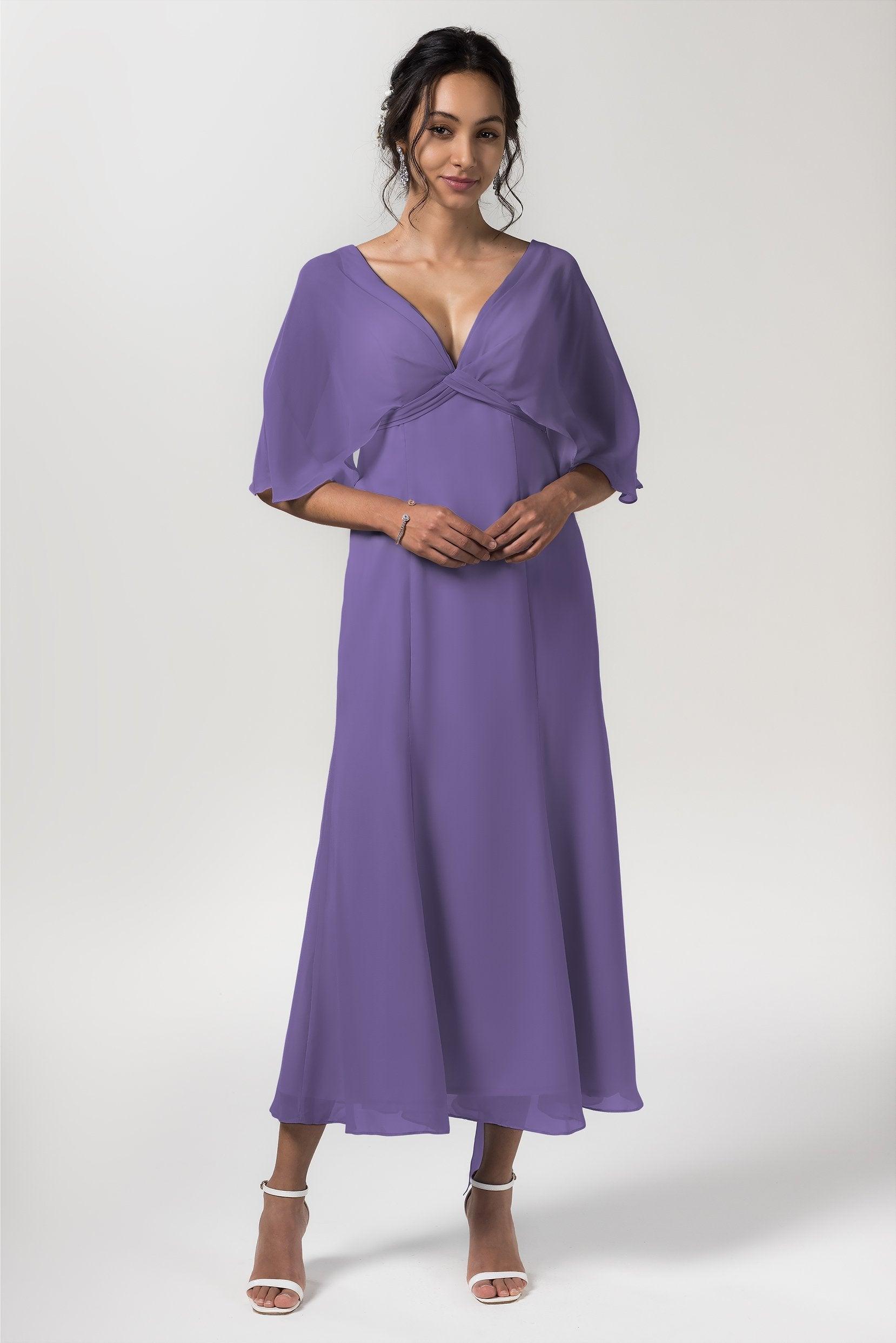 A-Line Tea Length Chiffon Bridesmaid Dress CB0553 - COCOMELODY