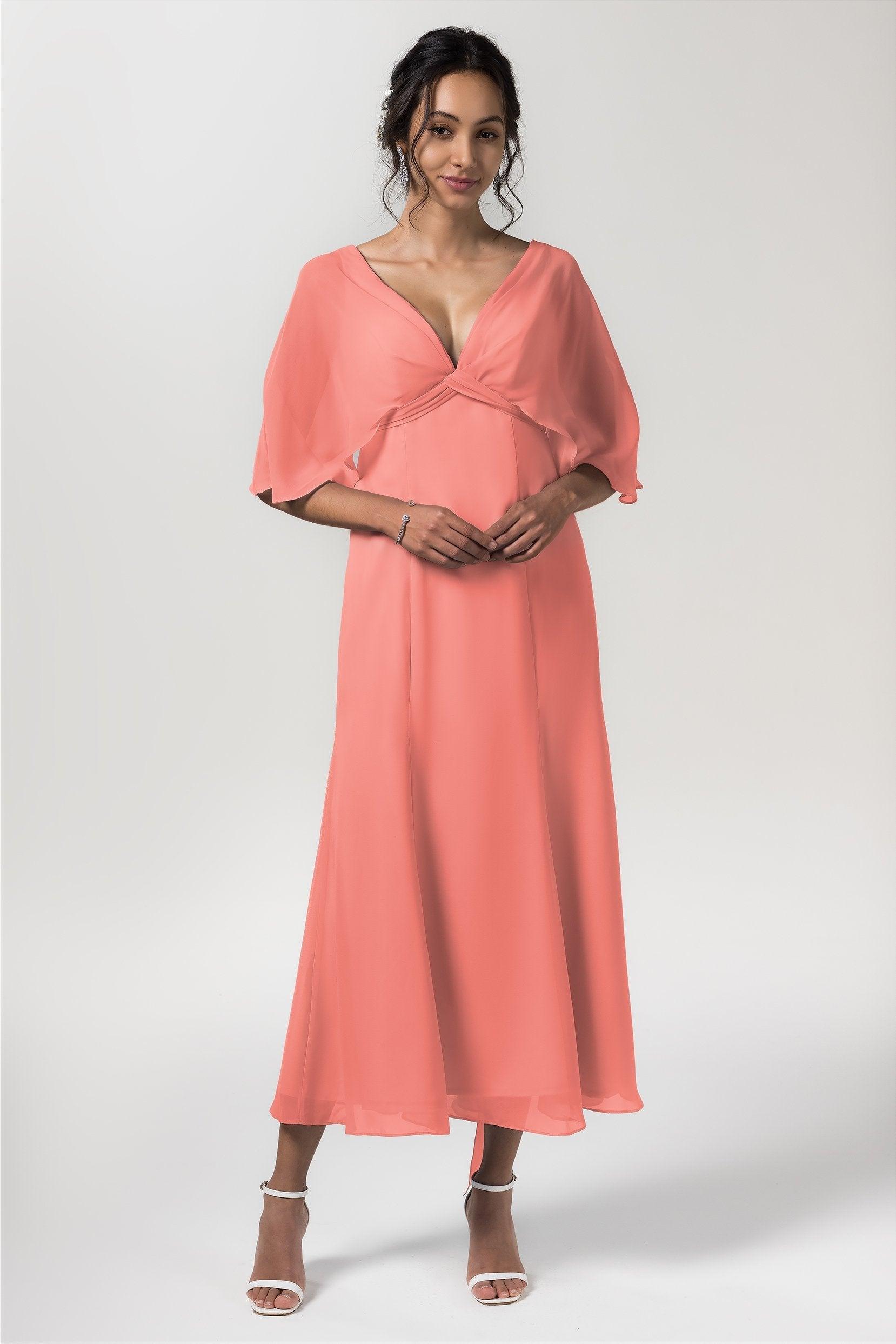 A-Line Tea Length Chiffon Bridesmaid Dress CB0553 - COCOMELODY