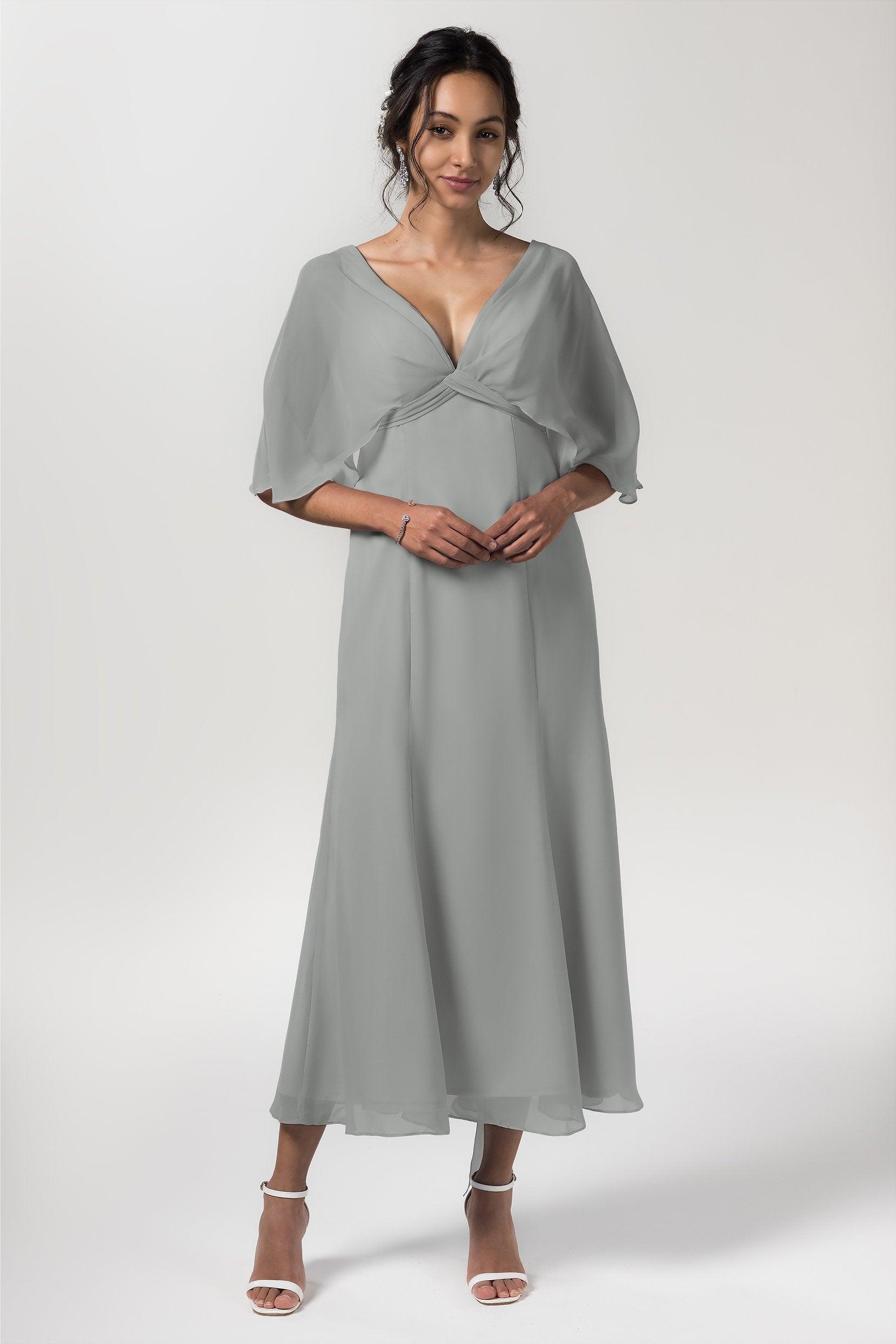 A-Line Tea Length Chiffon Bridesmaid Dress CB0553 - COCOMELODY