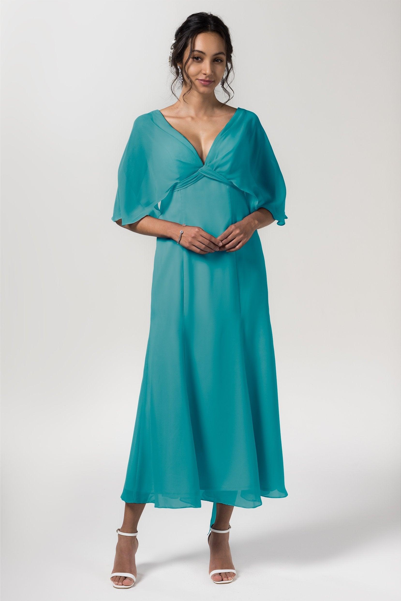 A-Line Tea Length Chiffon Bridesmaid Dress CB0553 - COCOMELODY