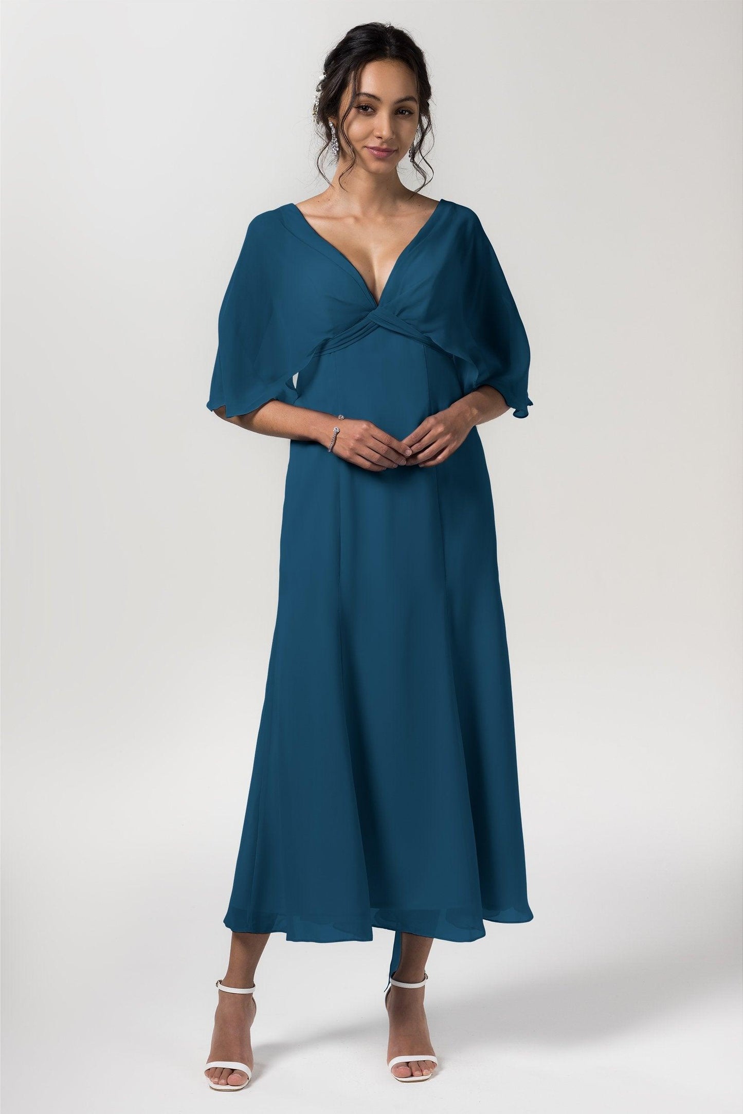 A-Line Tea Length Chiffon Bridesmaid Dress CB0553 - COCOMELODY