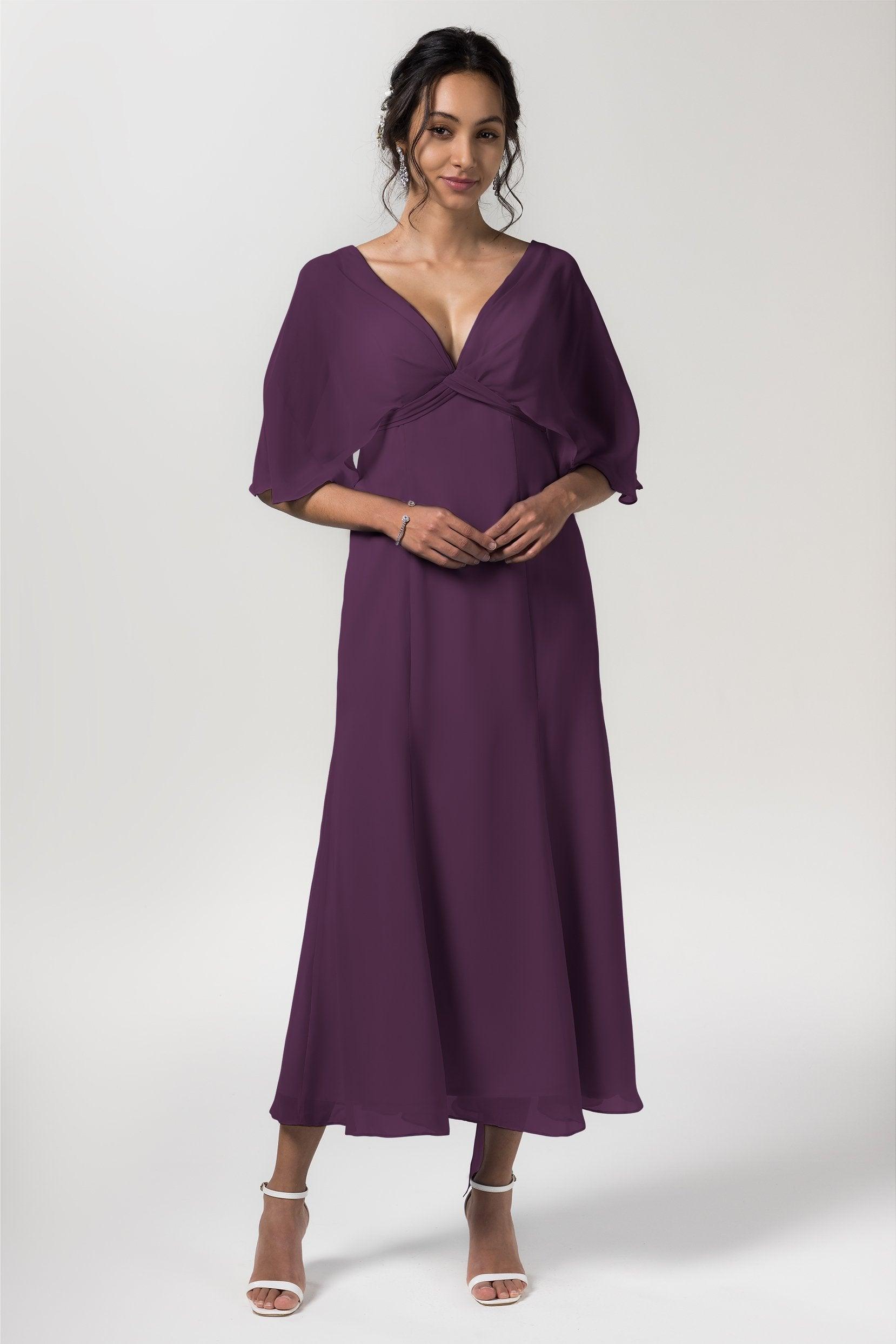 A-Line Tea Length Chiffon Bridesmaid Dress CB0553 - COCOMELODY