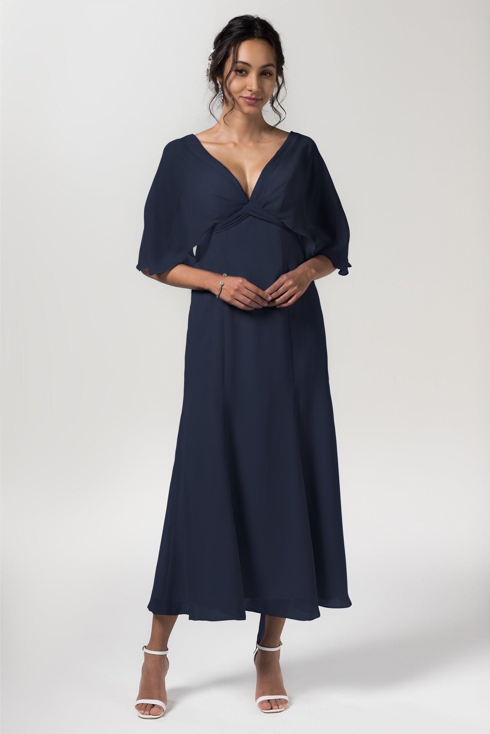 A-Line Tea Length Chiffon Bridesmaid Dress CB0553 - COCOMELODY