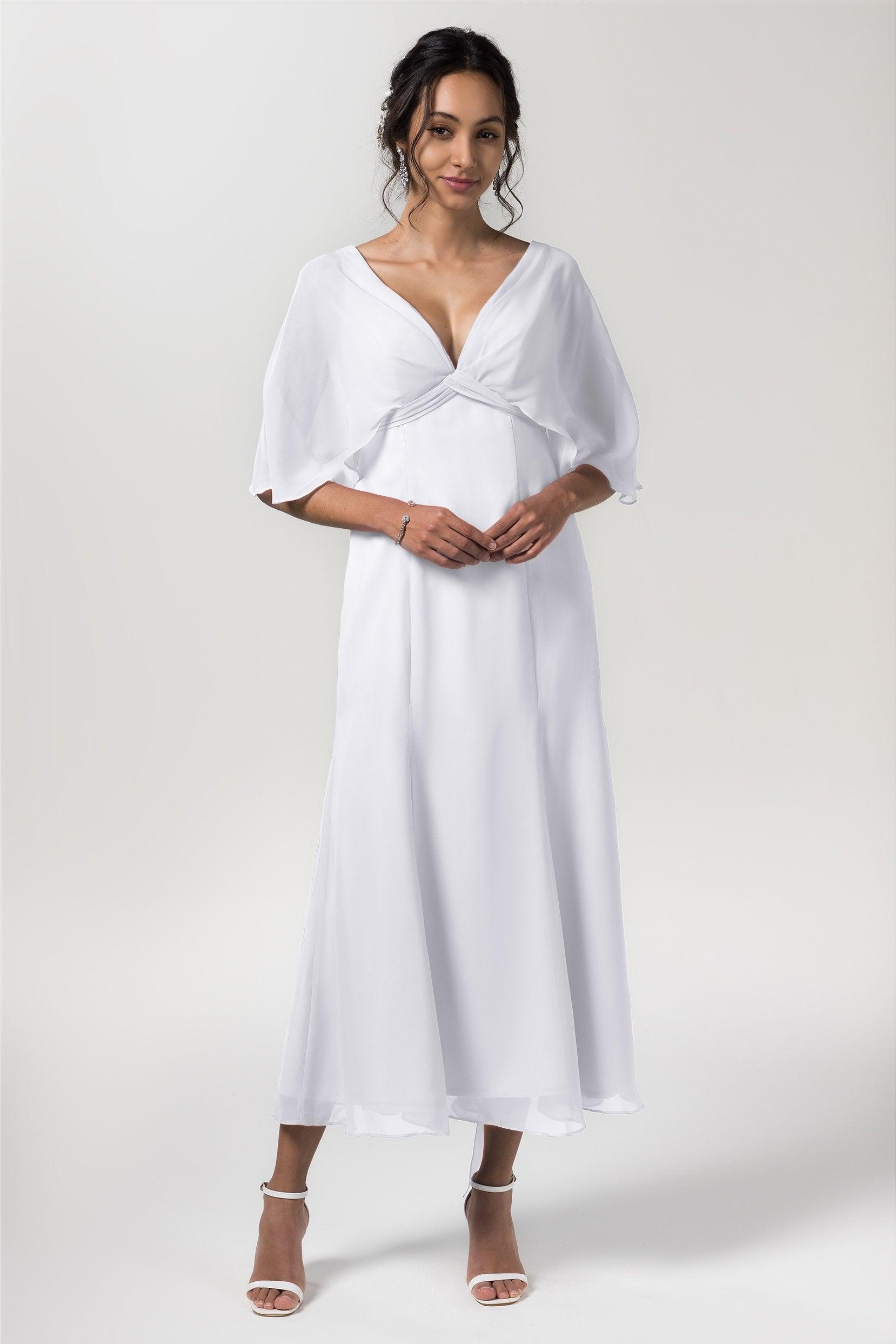 A-Line Tea Length Chiffon Bridesmaid Dress CB0553 - COCOMELODY