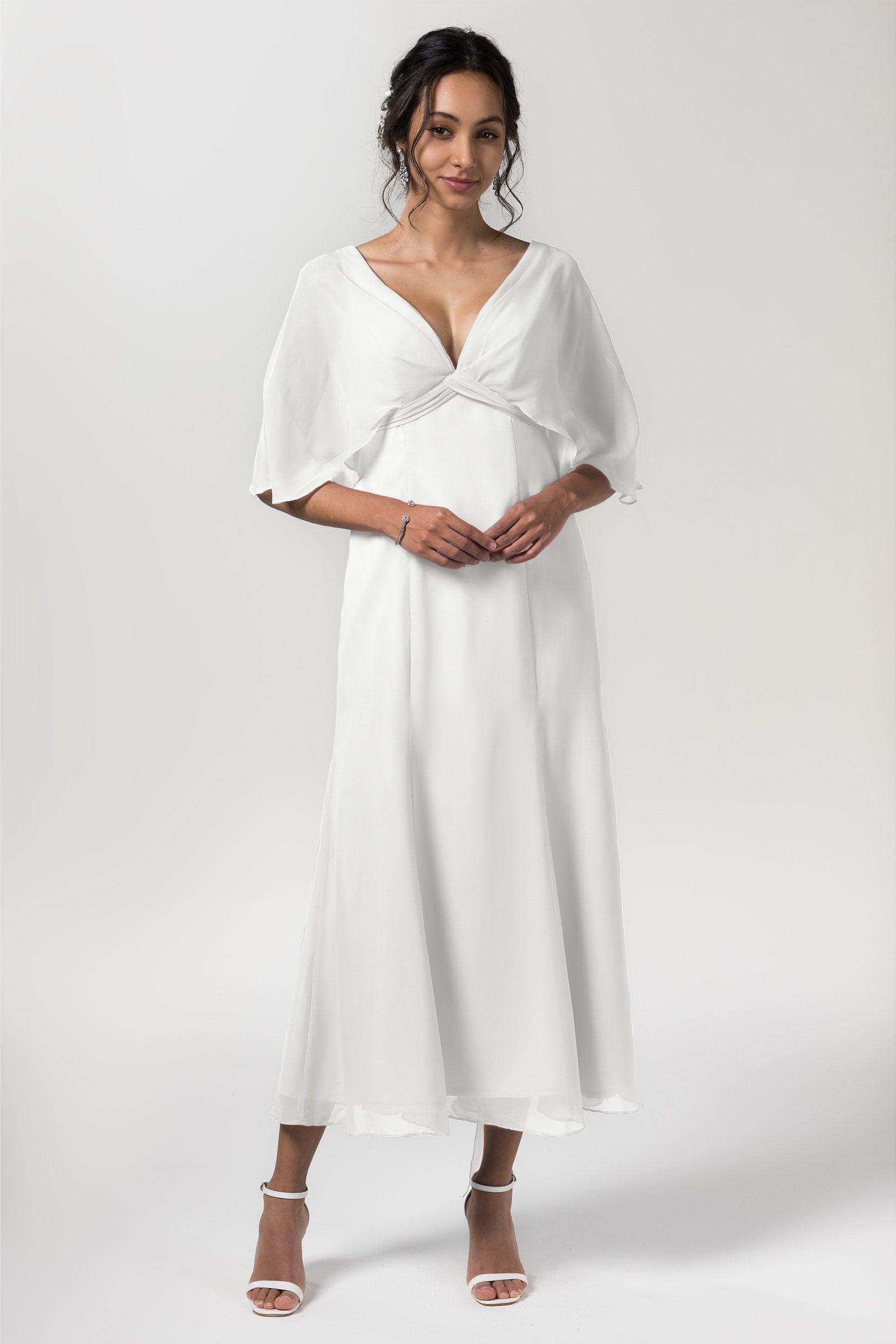 A-Line Tea Length Chiffon Bridesmaid Dress CB0553 - COCOMELODY