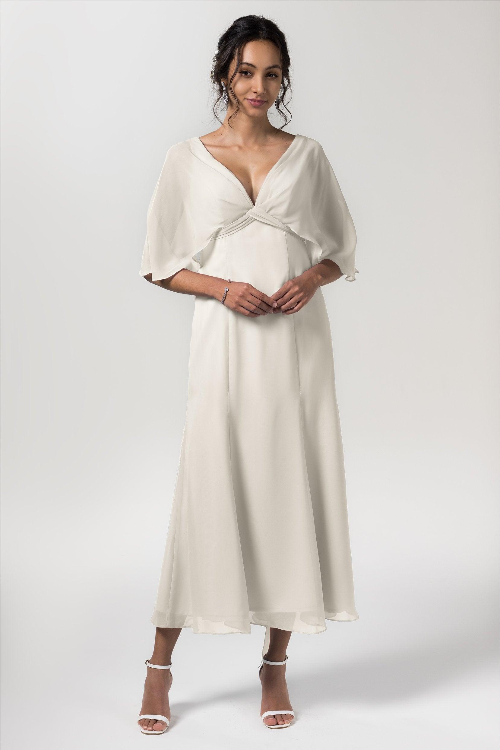 A-Line Tea Length Chiffon Bridesmaid Dress CB0553 - COCOMELODY