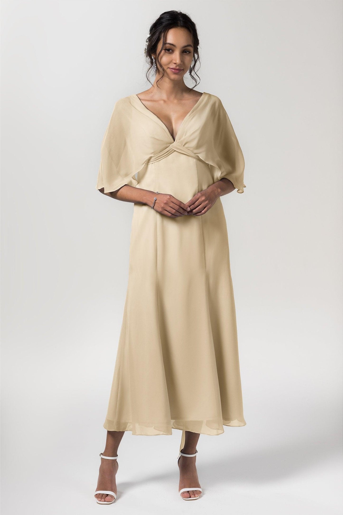 A-Line Tea Length Chiffon Bridesmaid Dress CB0553 - COCOMELODY