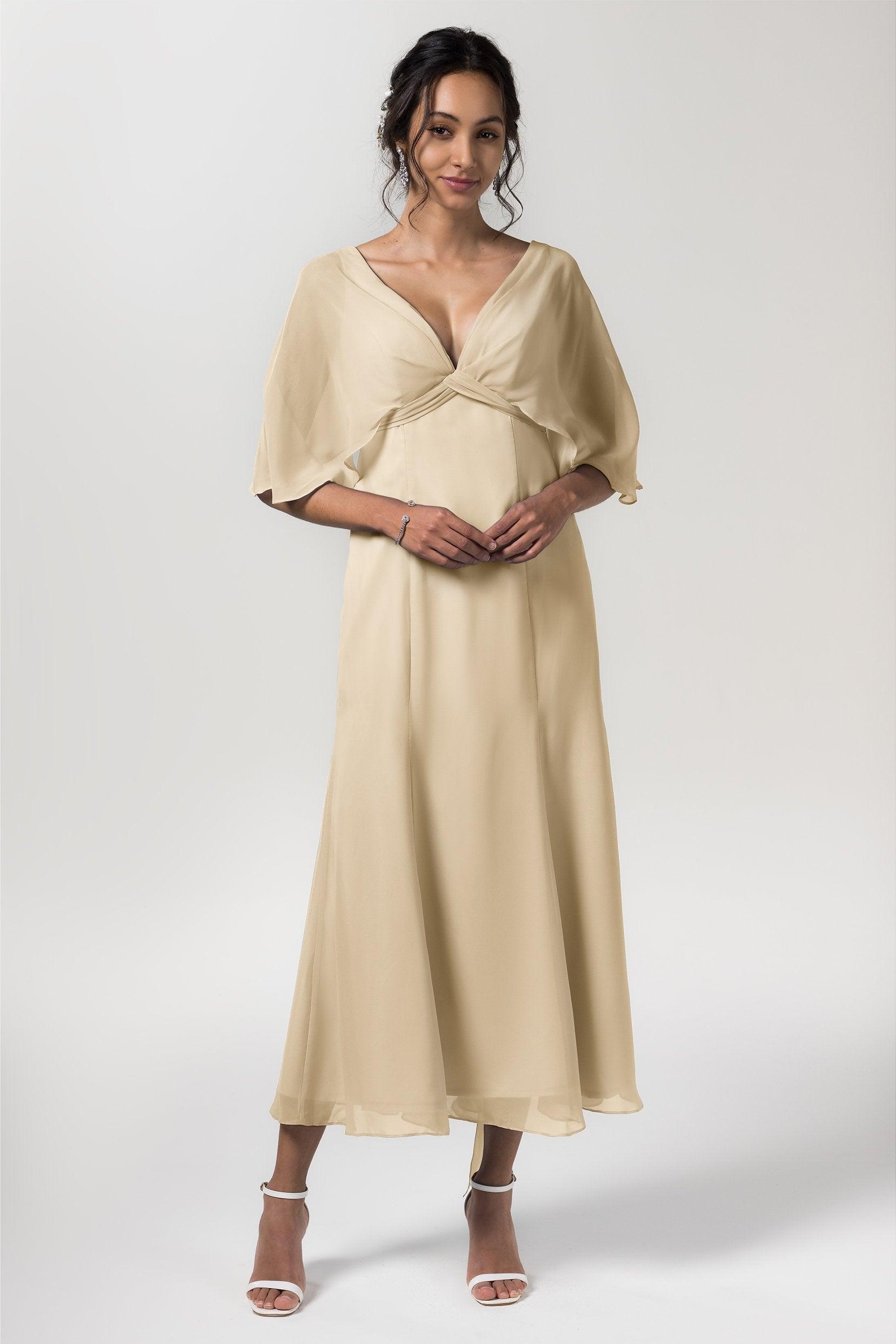 A-Line Tea Length Chiffon Bridesmaid Dress CB0553 - COCOMELODY