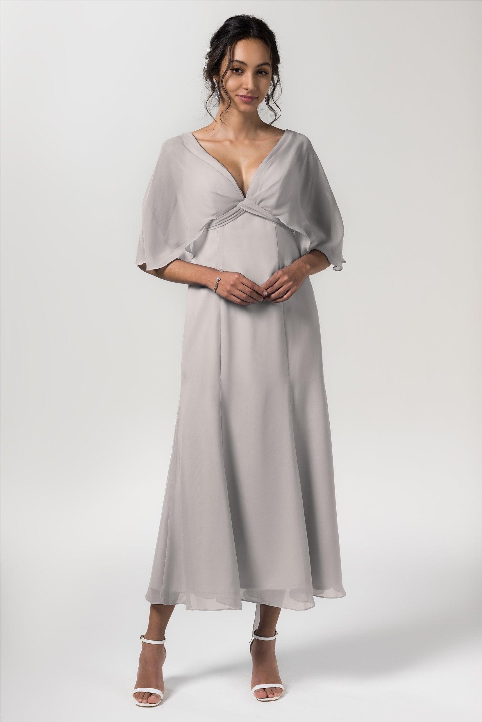 A-Line Tea Length Chiffon Bridesmaid Dress CB0553 - COCOMELODY