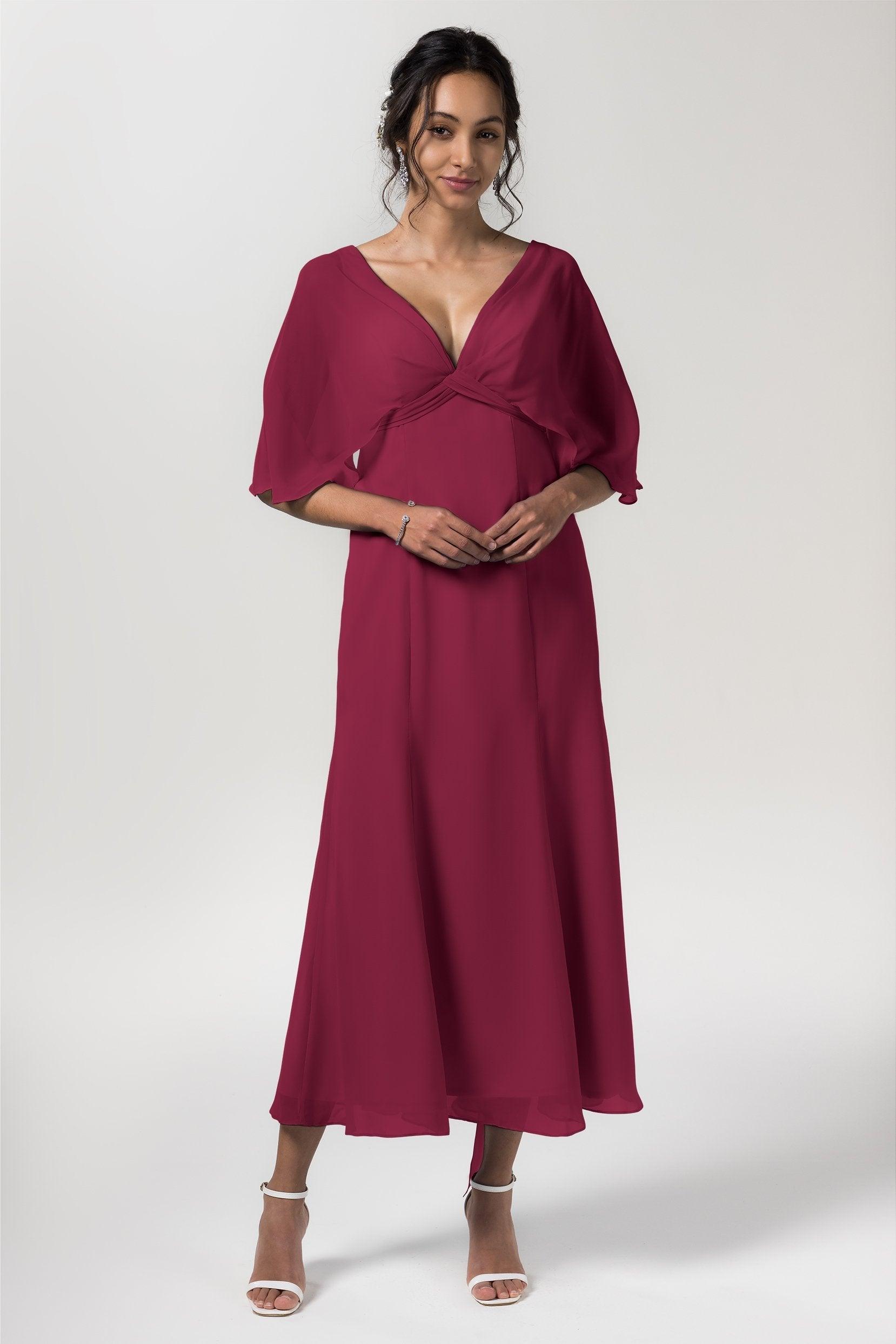 A-Line Tea Length Chiffon Bridesmaid Dress CB0553 - COCOMELODY