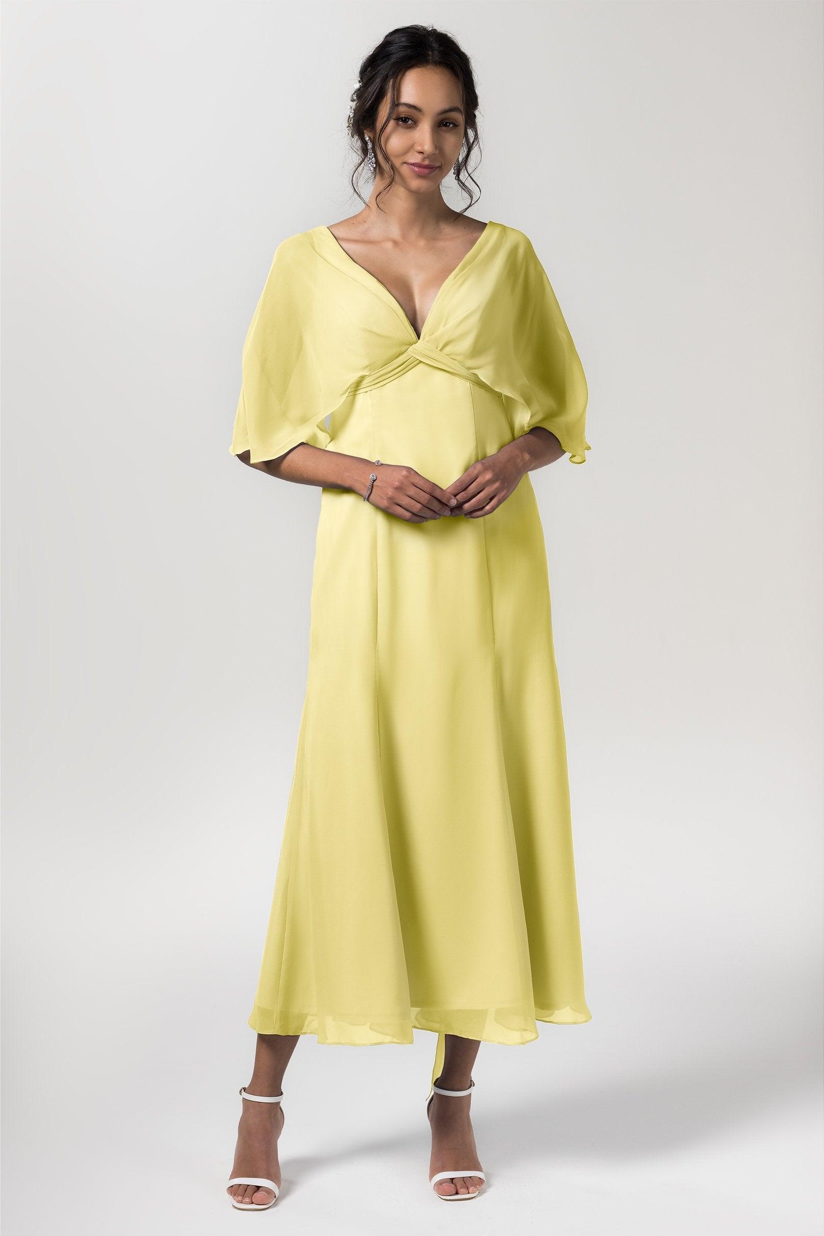 A-Line Tea Length Chiffon Bridesmaid Dress CB0553 - COCOMELODY